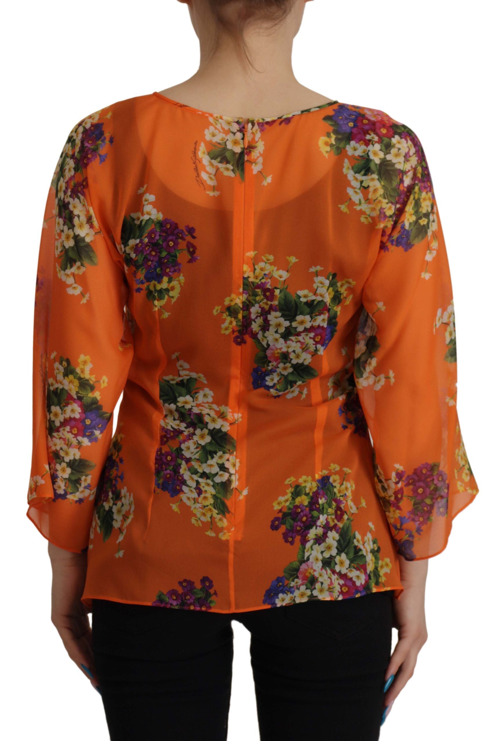Dolce & Gabbana Orange Floral Print Long Sleeve Blouse | Regal Royce