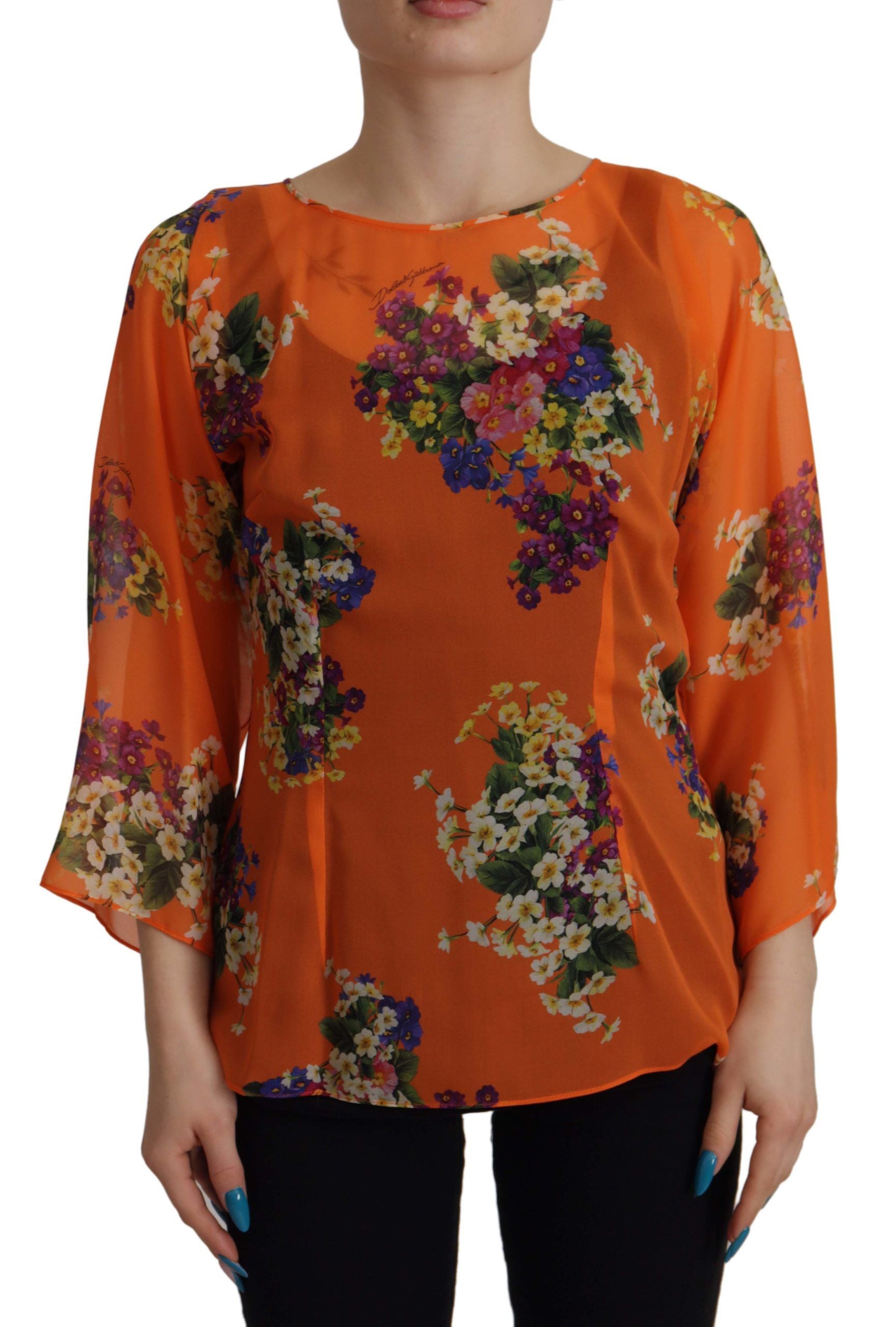 Dolce & Gabbana Orange Floral Print Long Sleeve Blouse | Regal Royce