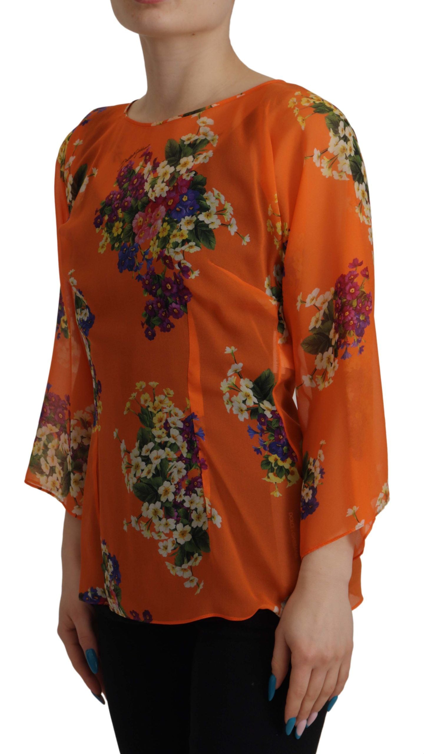 Dolce & Gabbana Orange Floral Print Long Sleeve Blouse | Regal Royce