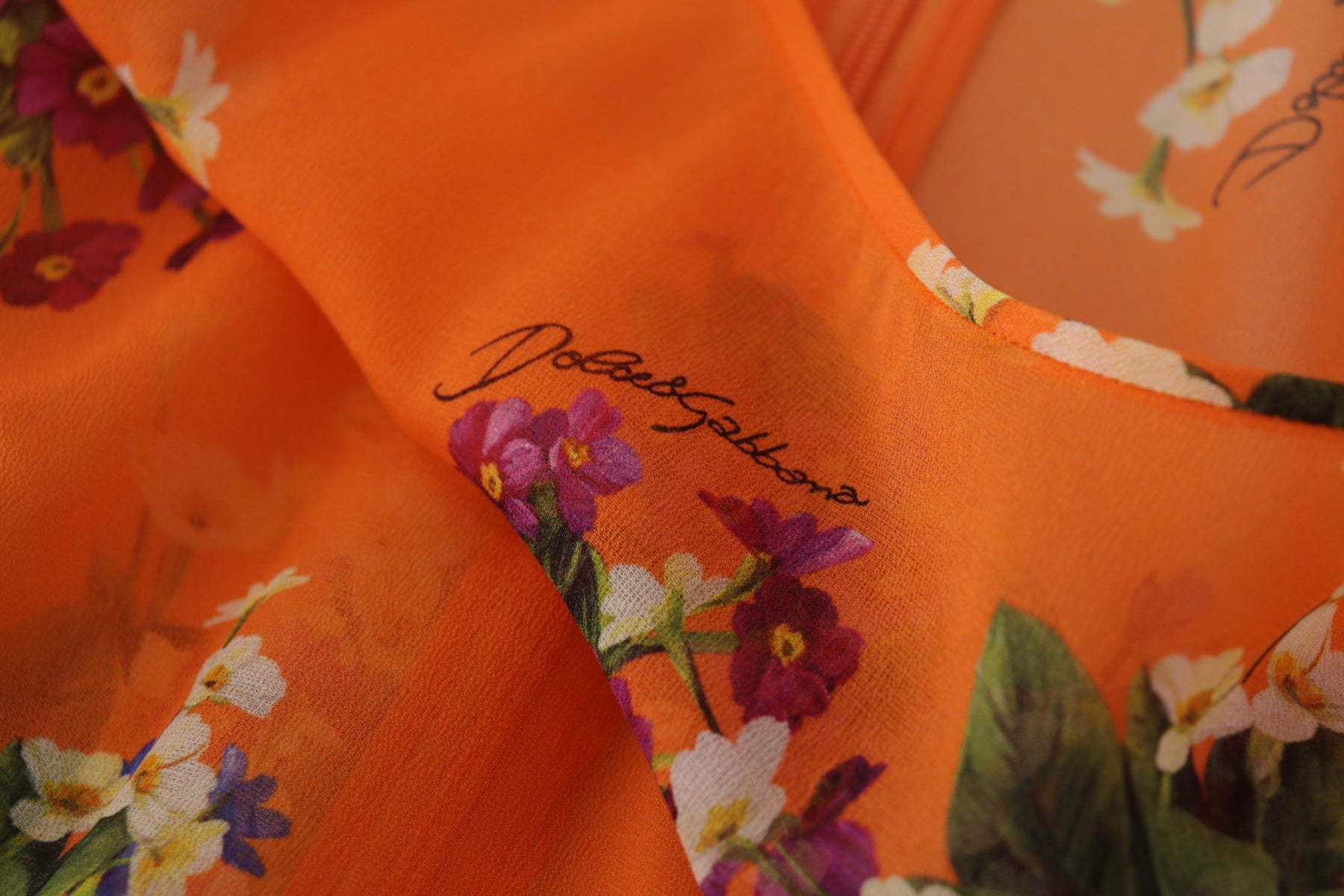 Dolce & Gabbana Orange Floral Print Long Sleeve Blouse | Regal Royce