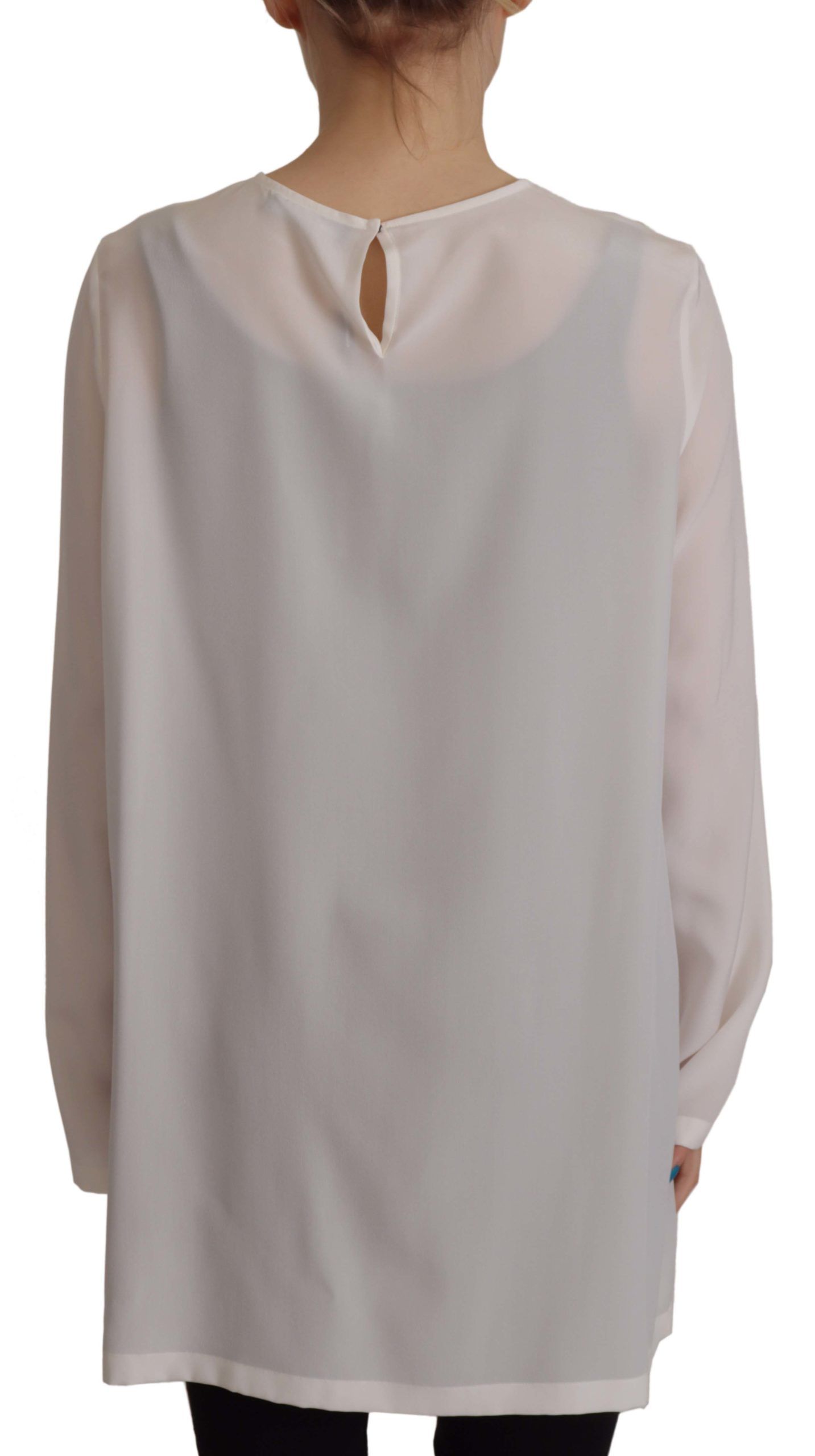 Dolce & Gabbana White Silk DG Logo Embroidered Long Sleeves Blouse | Regal Royce