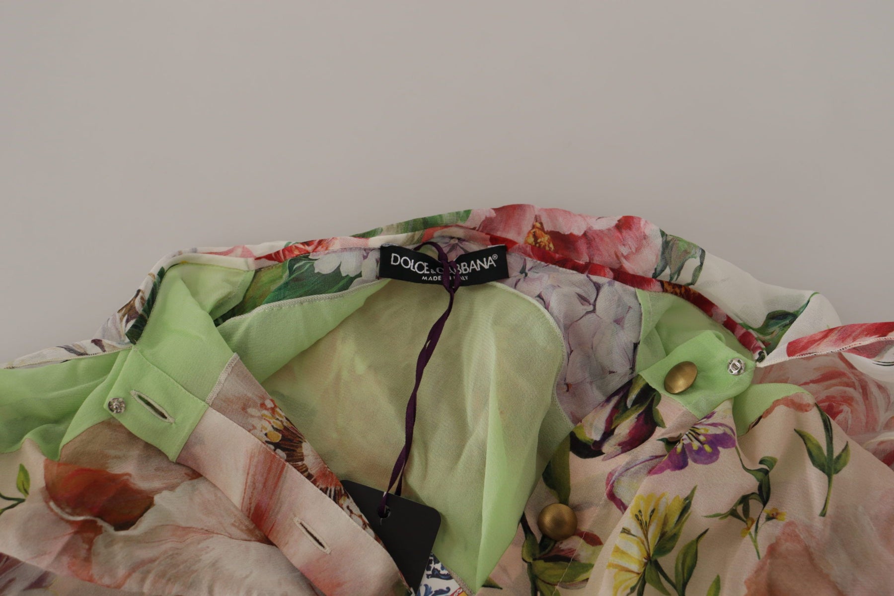 Dolce & Gabbana Multicolor  Floral Patchwork Design Ascot Collar Top Blouse | Regal Royce