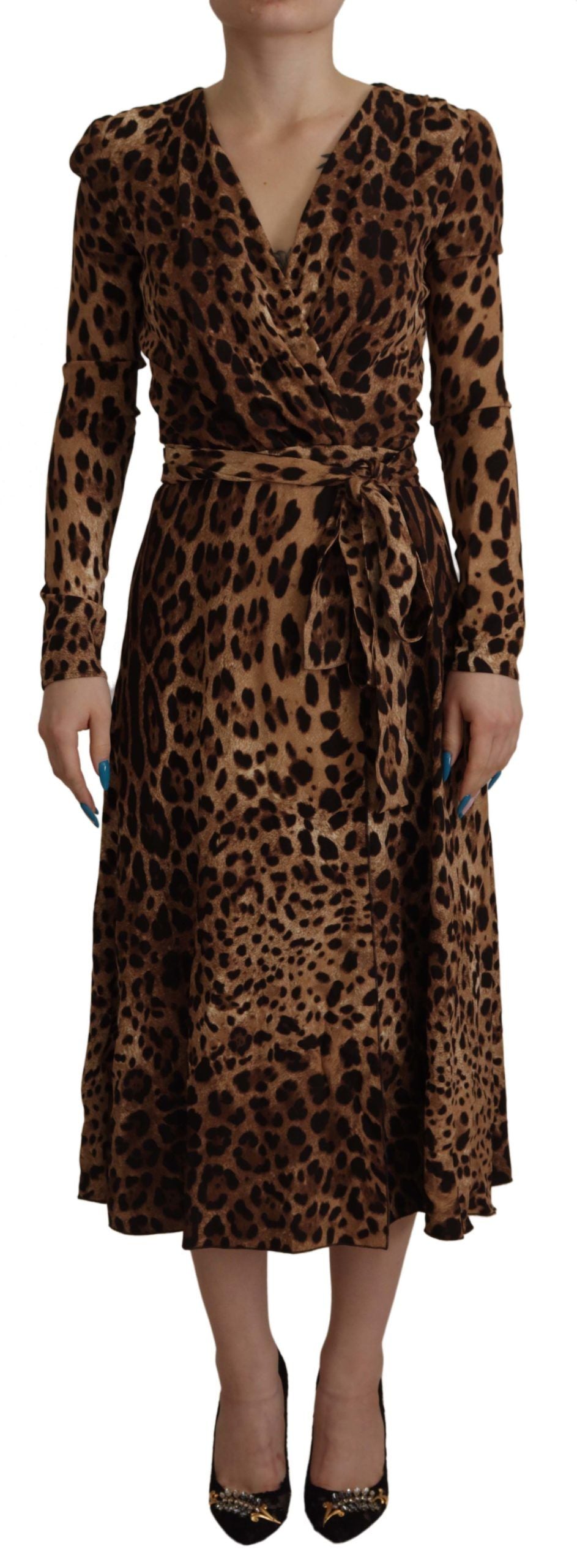 Dolce & Gabbana Brown Leopard Wrap A-line Maxi Viscose Dress | Regal Royce