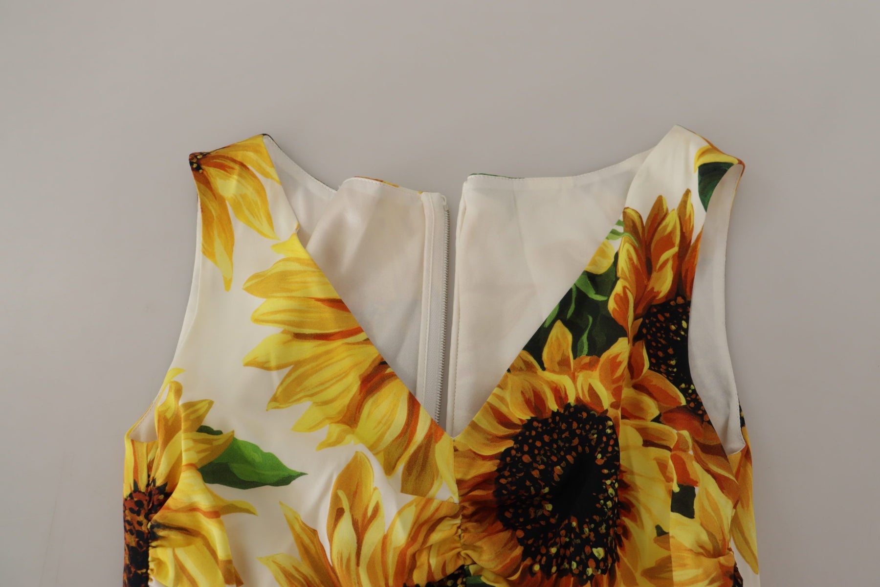 Dolce & Gabbana White Sunflower Print Sheath Midi Silk | Regal Royce