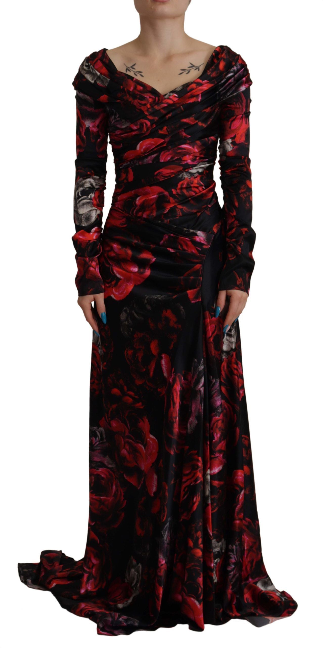 Dolce & Gabbana Black Floral Roses A-Line Sheath Gown Dress | Regal Royce