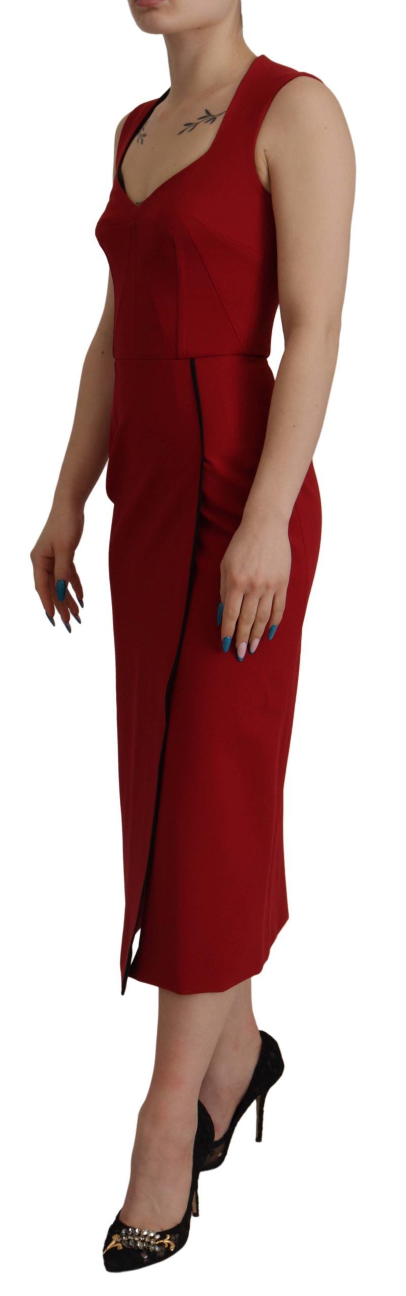 Dolce & Gabbana Red Sweetheart Neck Bodycon Midi Dress | Regal Royce