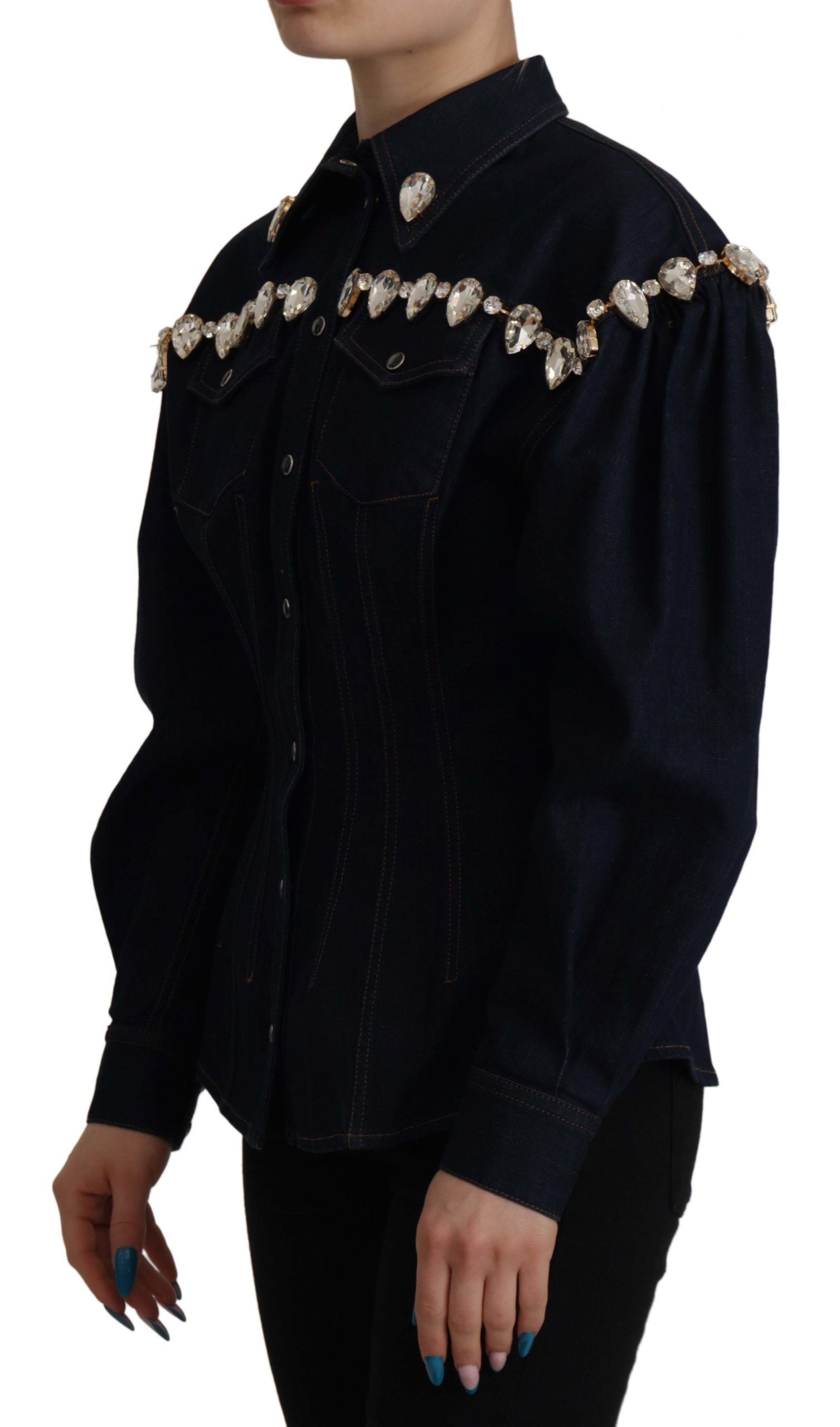 Dolce & Gabbana Blue Denim Crystal Embellish Cotton Jacket | Regal Royce
