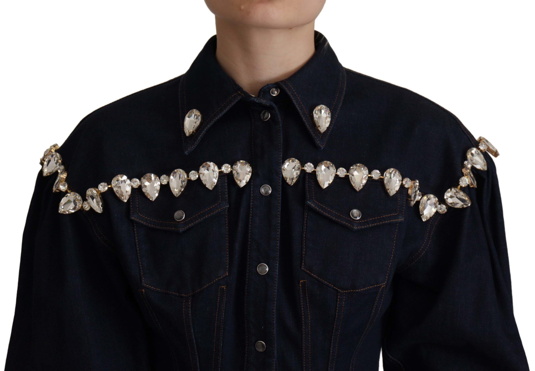 Dolce & Gabbana Blue Denim Crystal Embellish Cotton Jacket | Regal Royce