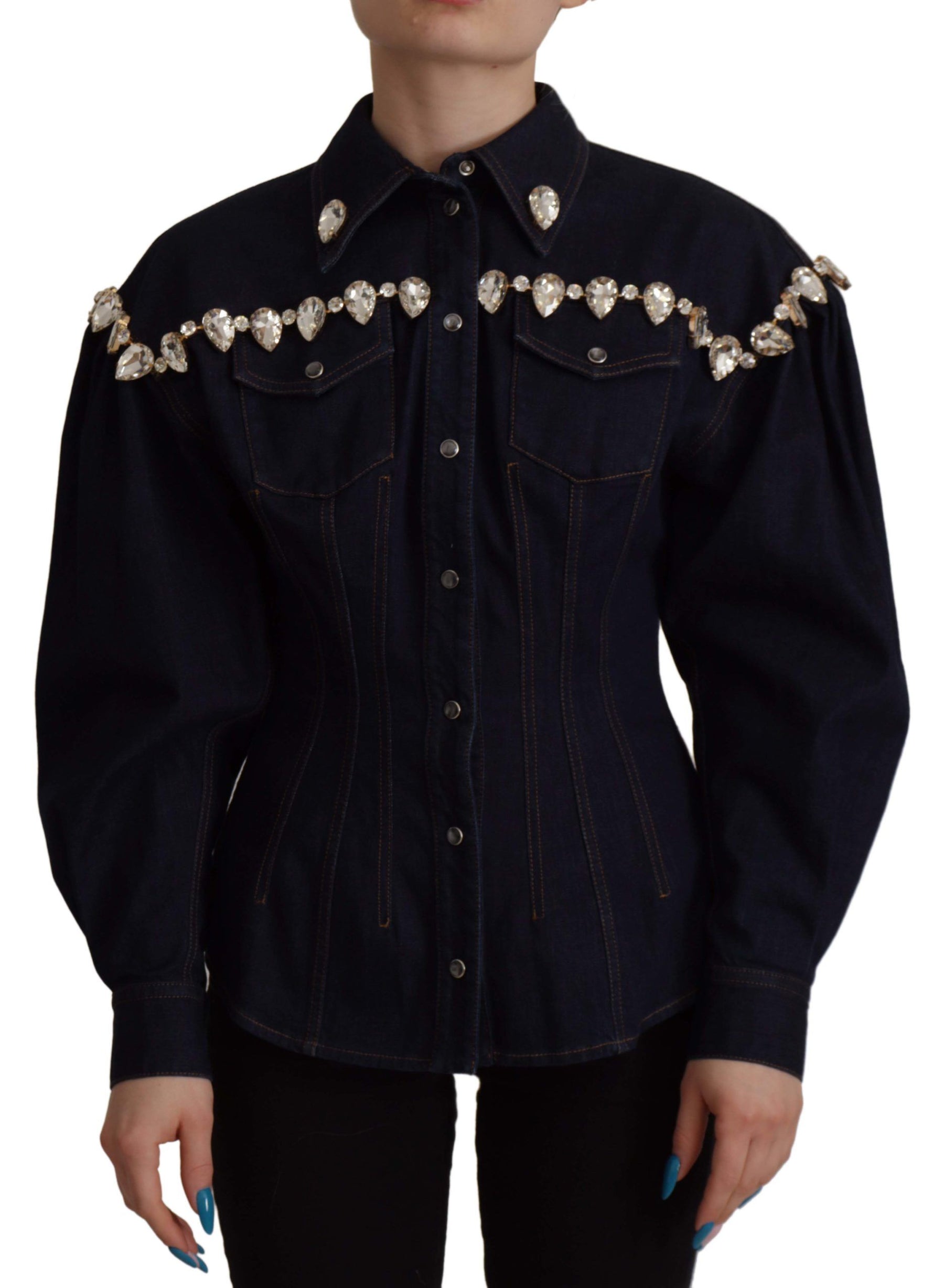 Dolce & Gabbana Blue Denim Crystal Embellish Cotton Jacket | Regal Royce