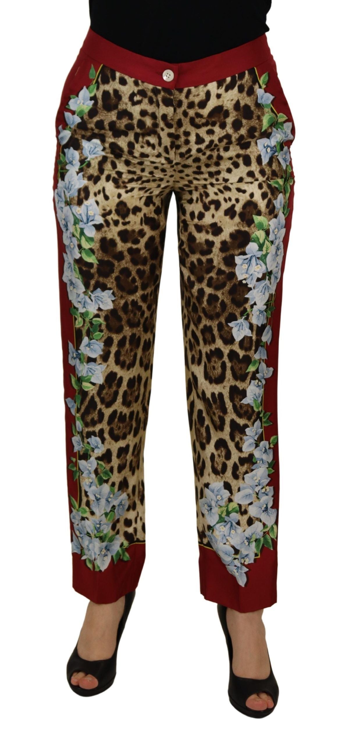 Dolce & Gabbana Multicolor Leopard Flora Printed Mid Waist Trouser Pants | Regal Royce
