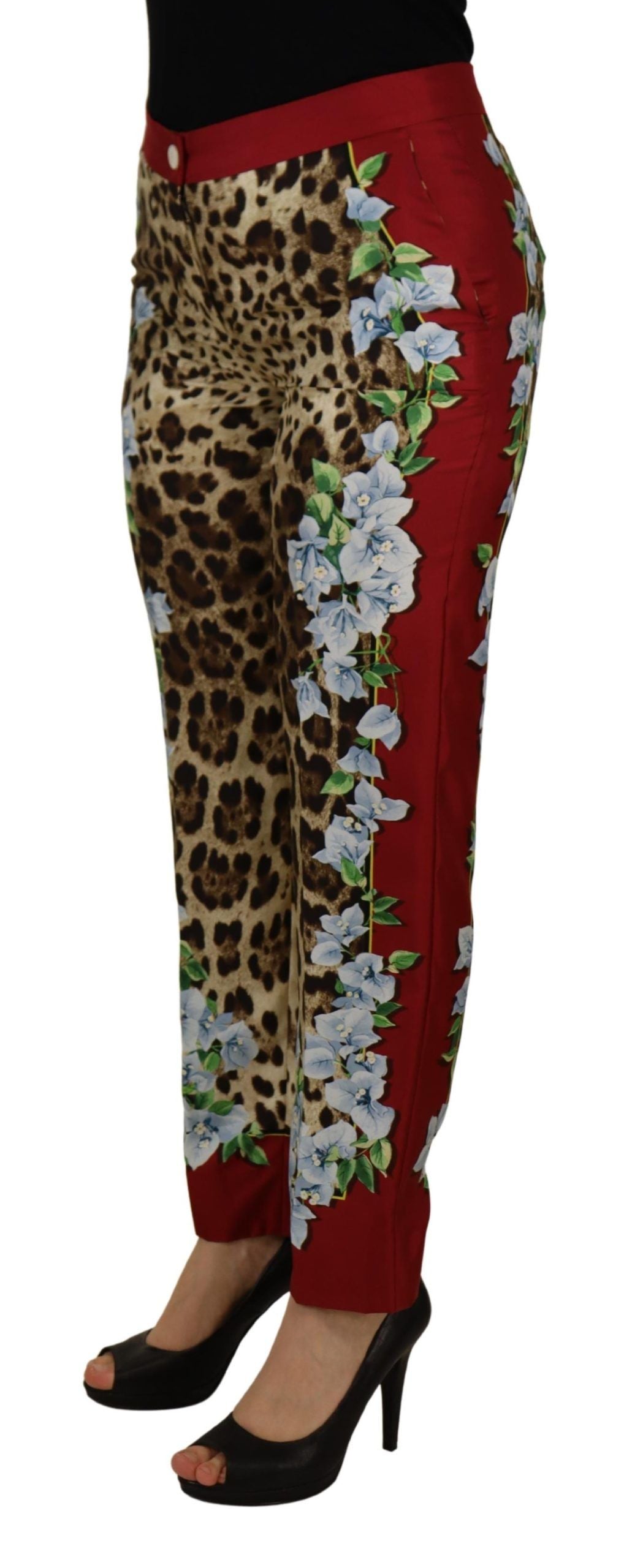 Dolce & Gabbana Multicolor Leopard Flora Printed Mid Waist Trouser Pants | Regal Royce