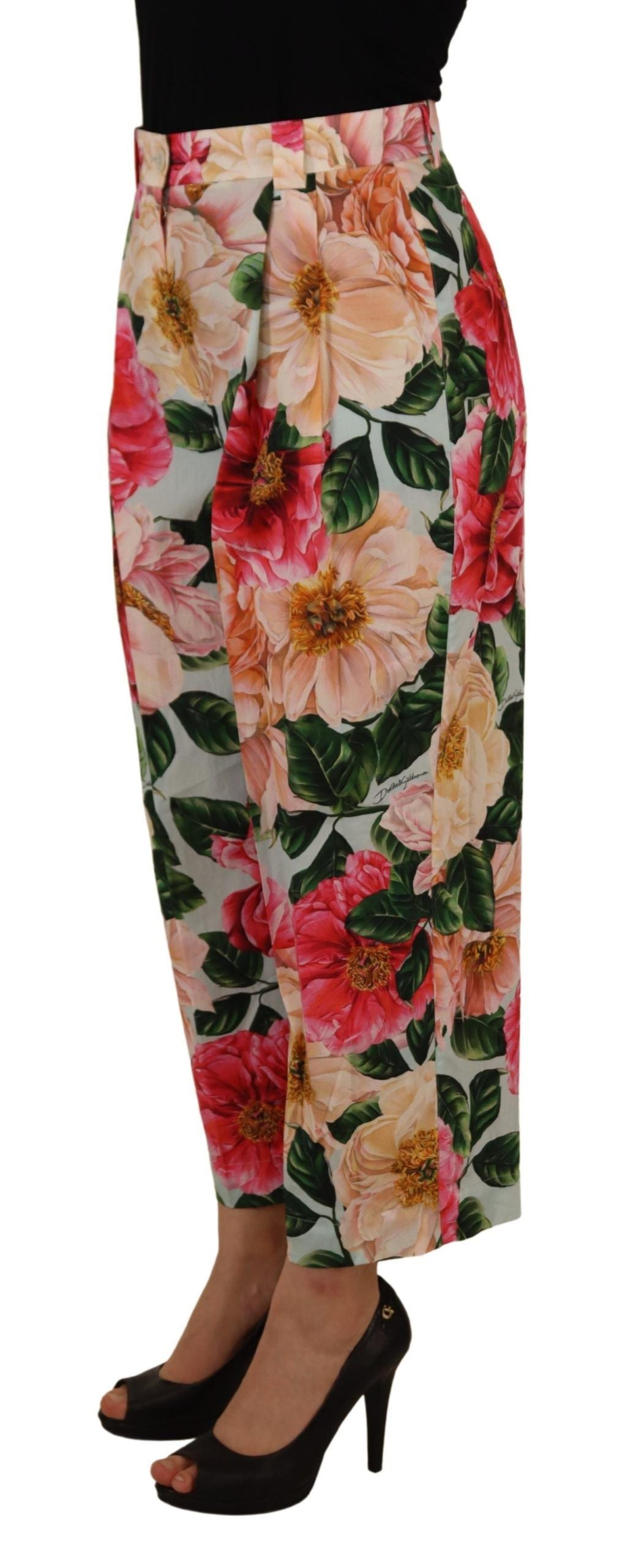 Dolce & Gabbana Multicolor Flora Printed High Waist Cropped Trouser Pants | Regal Royce