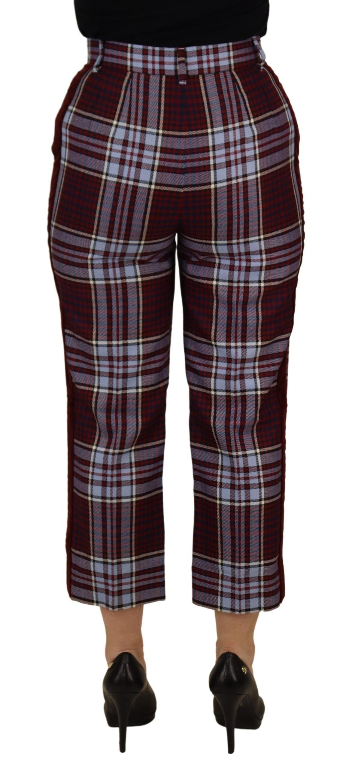Dolce & Gabbana Gray Checked High Waist Cropped Trouser Pants | Regal Royce