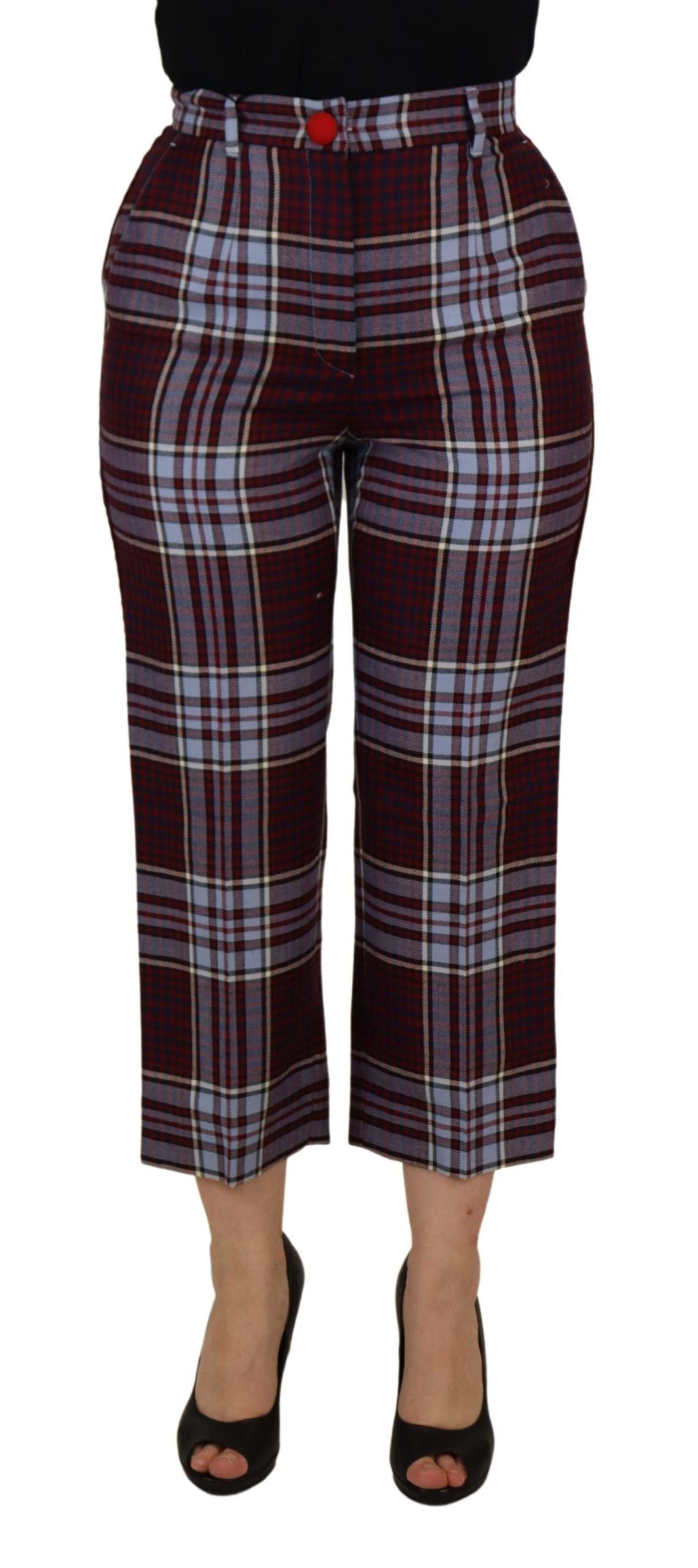 Dolce & Gabbana Gray Checked High Waist Cropped Trouser Pants | Regal Royce