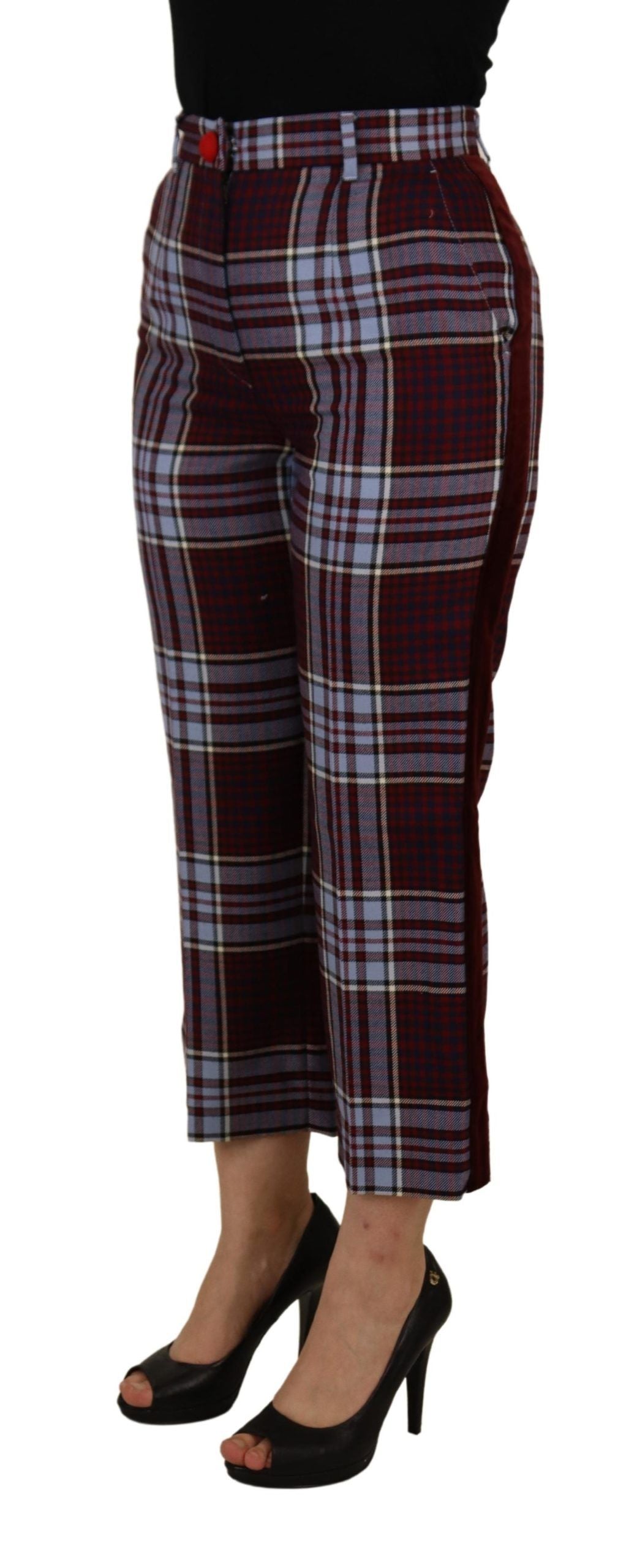 Dolce & Gabbana Gray Checked High Waist Cropped Trouser Pants | Regal Royce