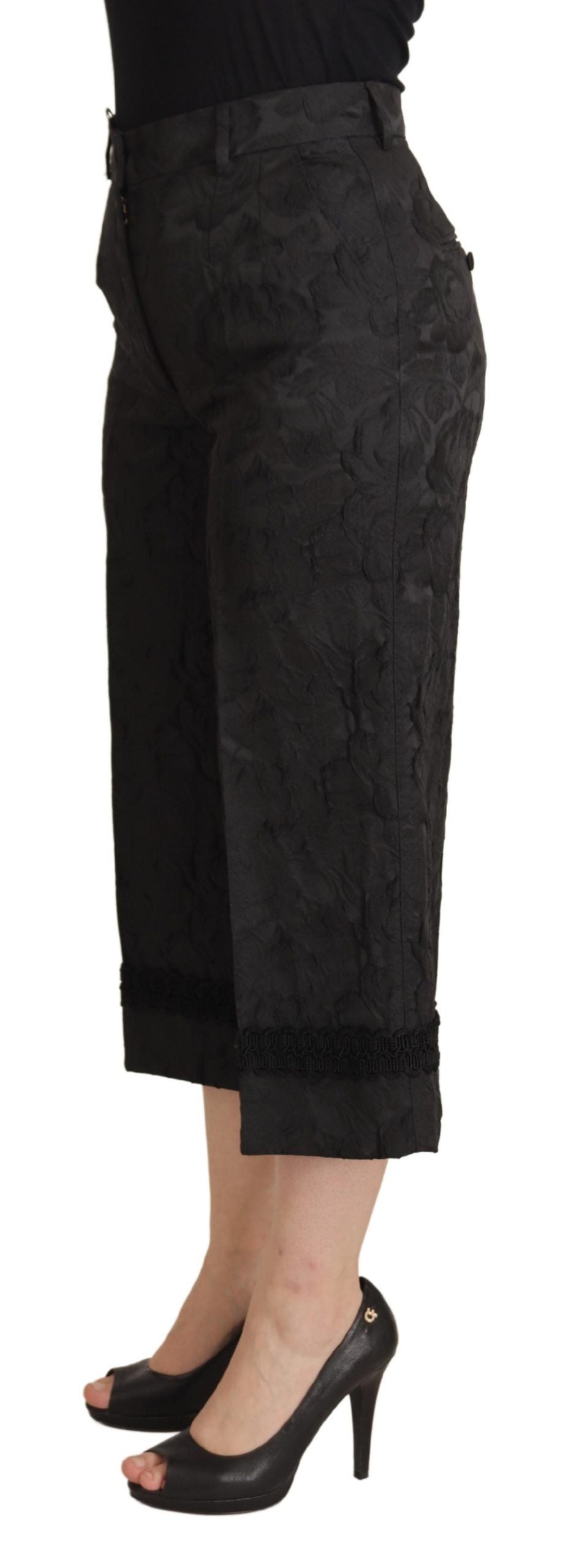 Dolce & Gabbana Black Brocade Cropped High Waist Pants | Regal Royce