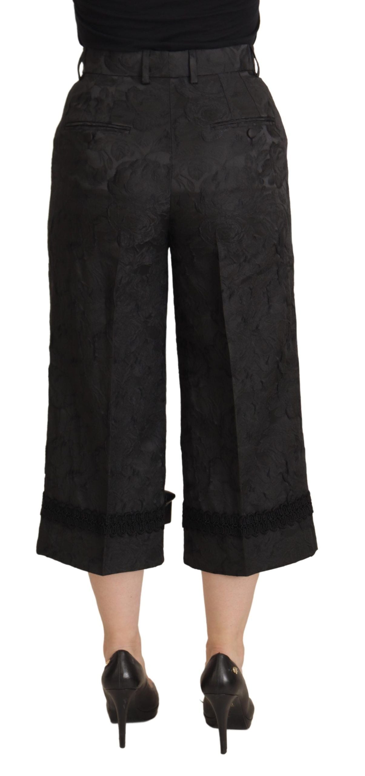 Dolce & Gabbana Black Brocade Cropped High Waist Pants | Regal Royce