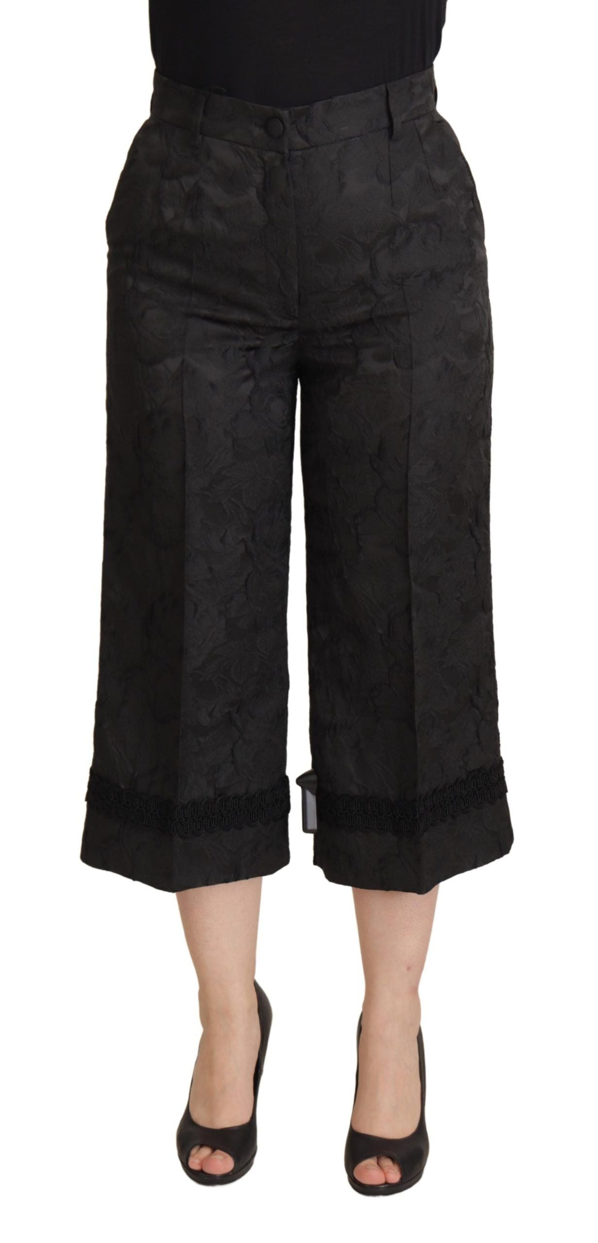 Dolce & Gabbana Black Brocade Cropped High Waist Pants | Regal Royce