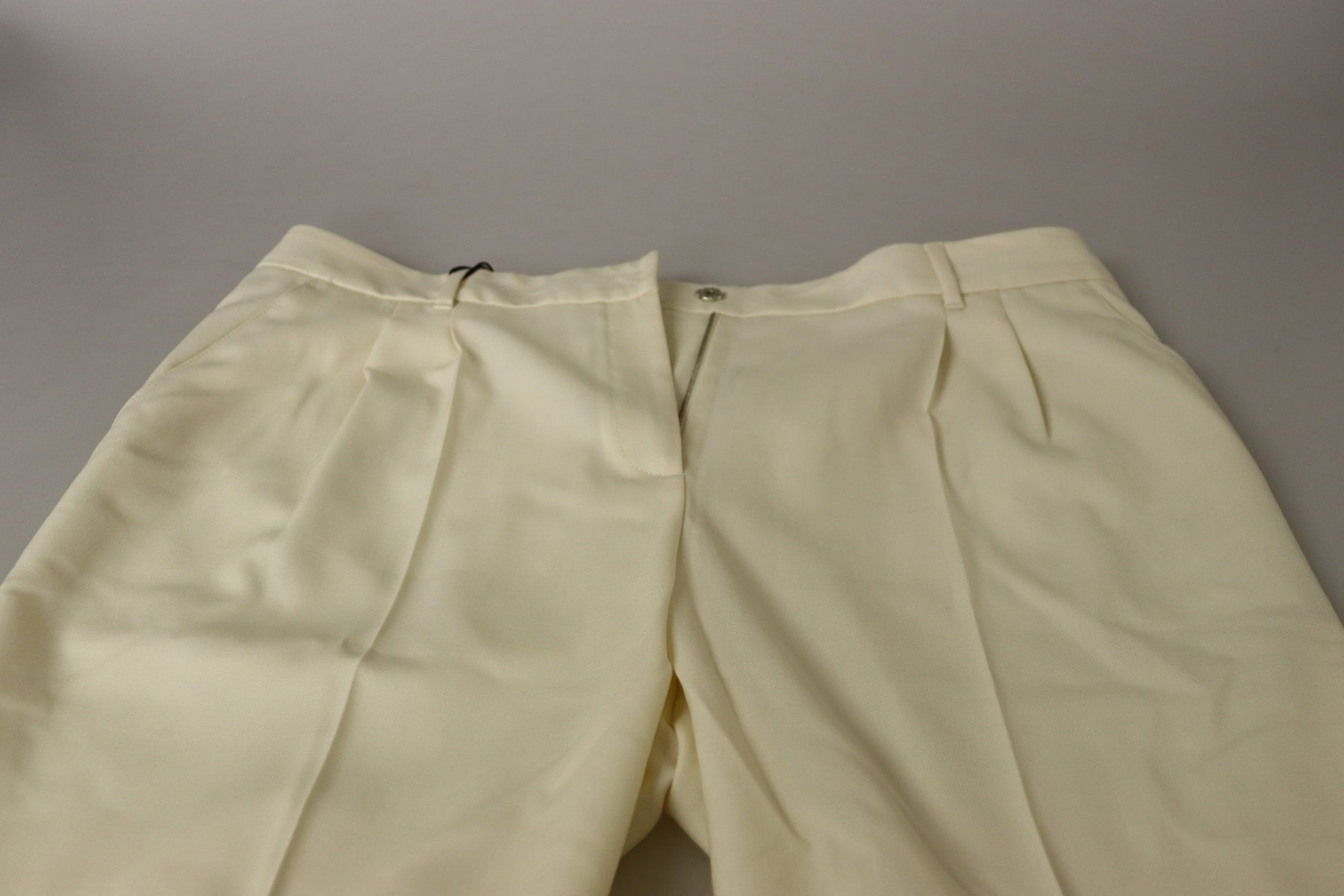 Dolce & Gabbana Ivory High Waist Cropped Folded Hem Trousers Pants | Regal Royce