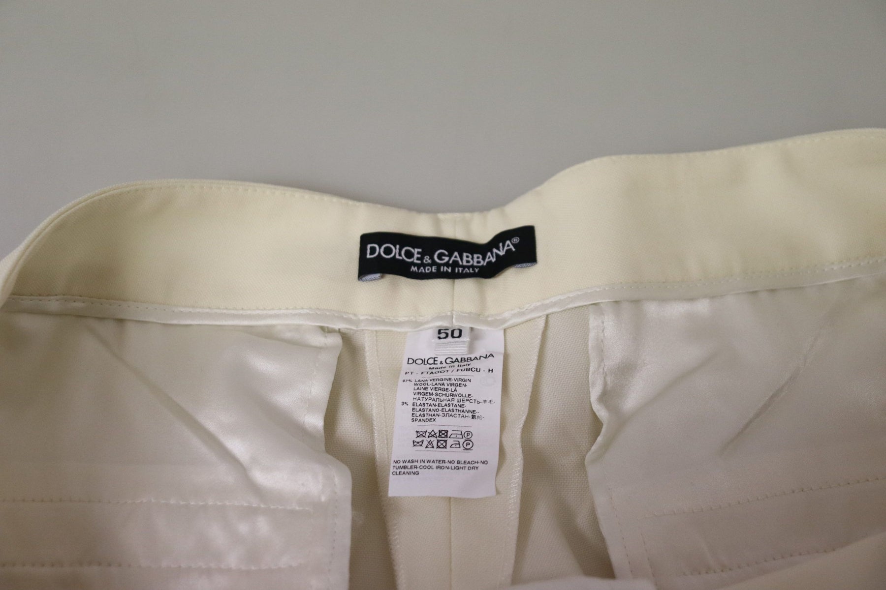 Dolce & Gabbana Ivory High Waist Cropped Folded Hem Trousers Pants | Regal Royce