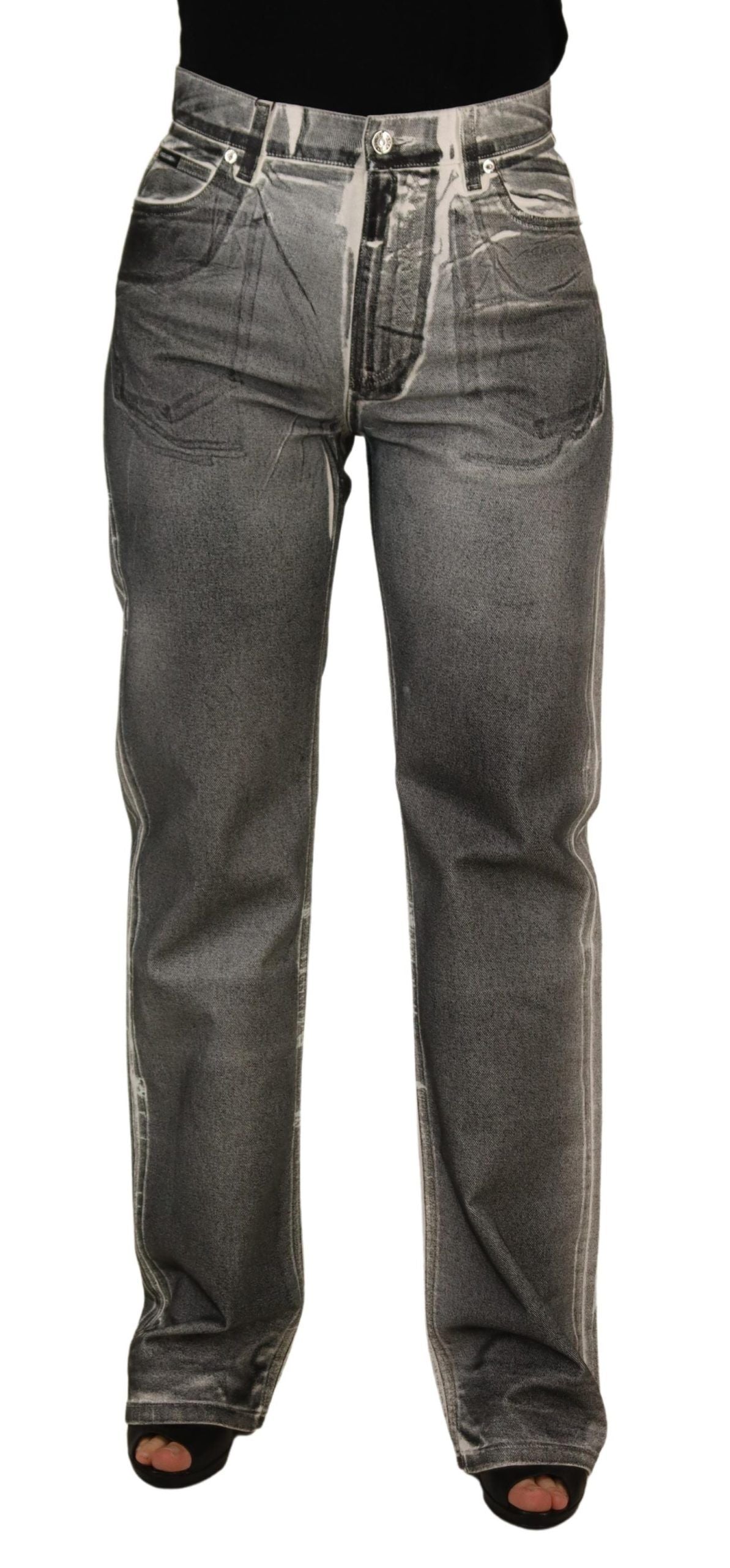 Dolce & Gabbana Grey Washed High Waist Denim Pants Cotton Jeans | Regal Royce