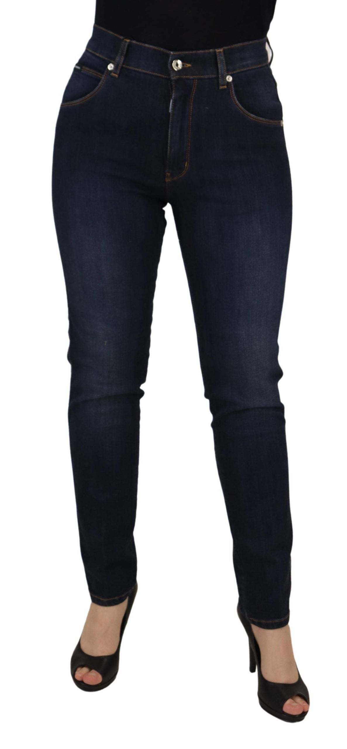 Dolce & Gabbana Blue Cotton High Waist Skinny Denim Jeans | Regal Royce