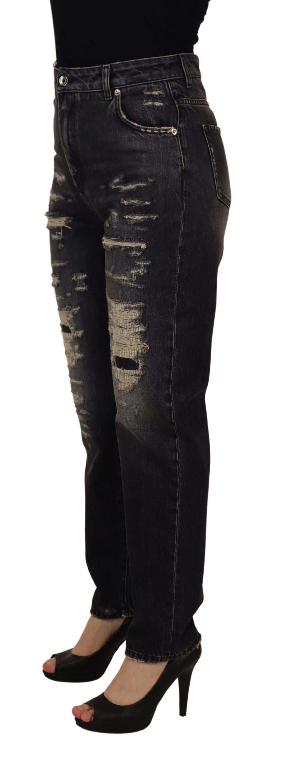 Dolce & Gabbana Black Washed Tattered High Waist Denim Jeans | Regal Royce