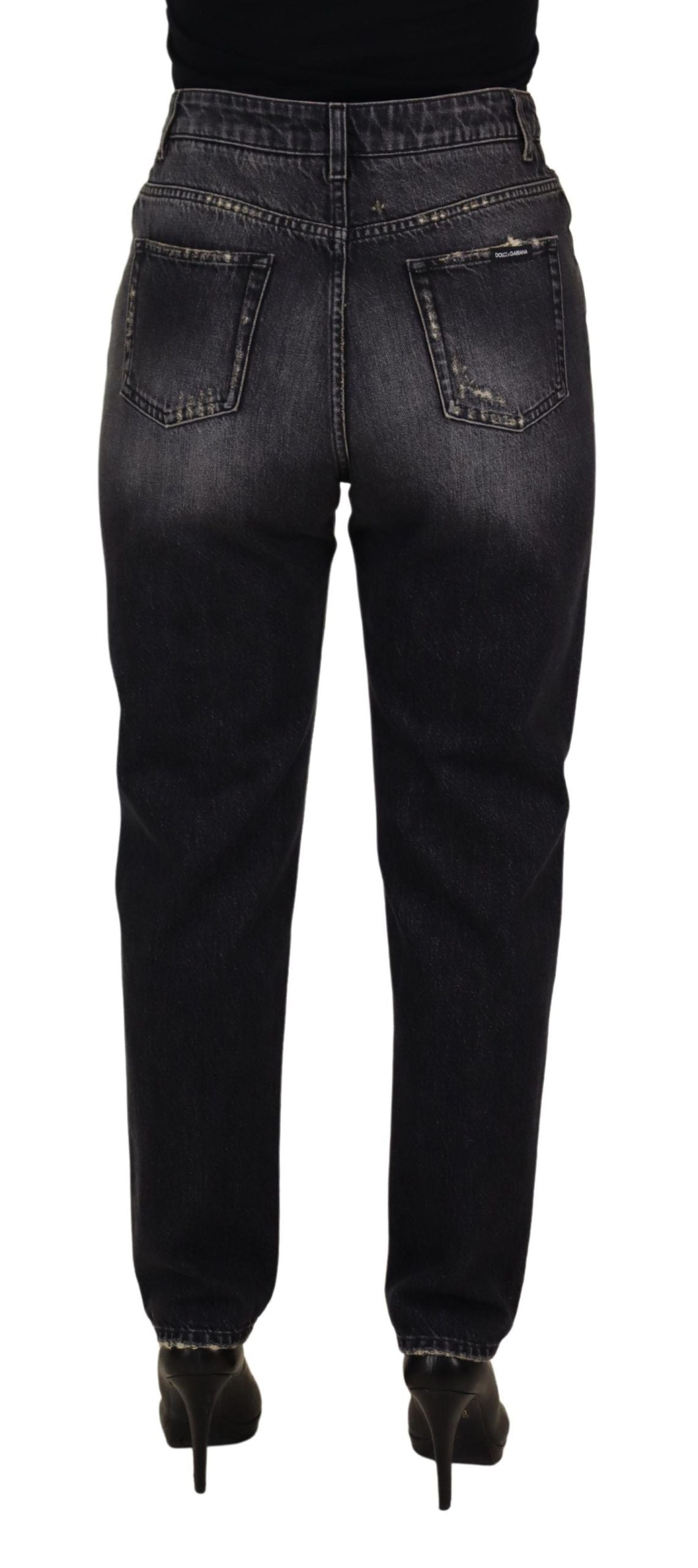 Dolce & Gabbana Black Washed Tattered High Waist Denim Jeans | Regal Royce