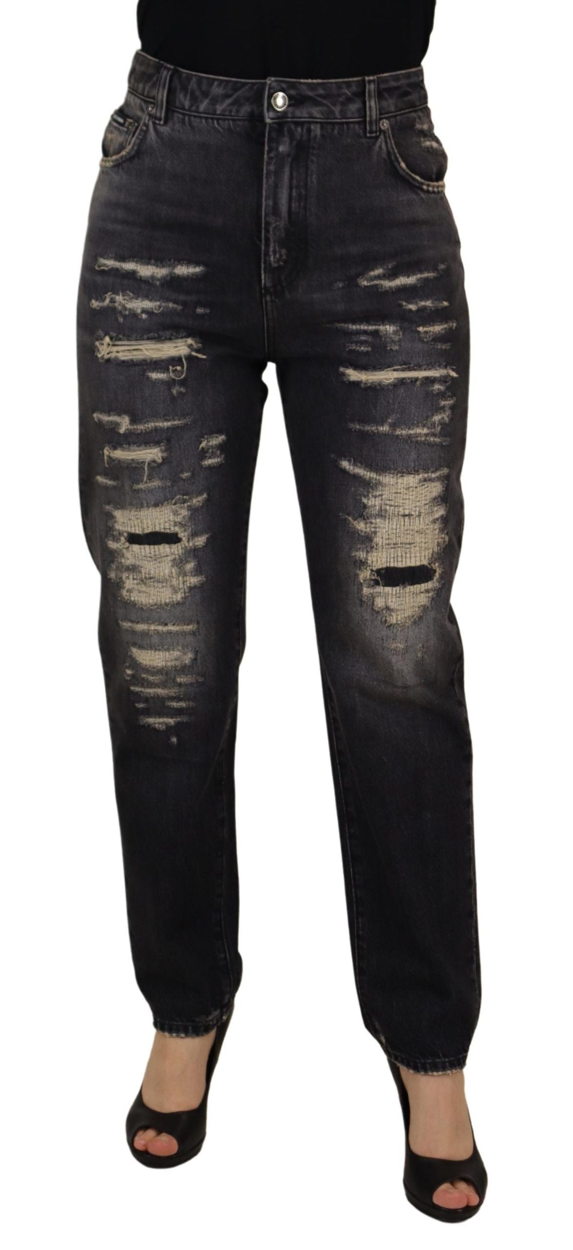 Dolce & Gabbana Black Washed Tattered High Waist Denim Jeans | Regal Royce