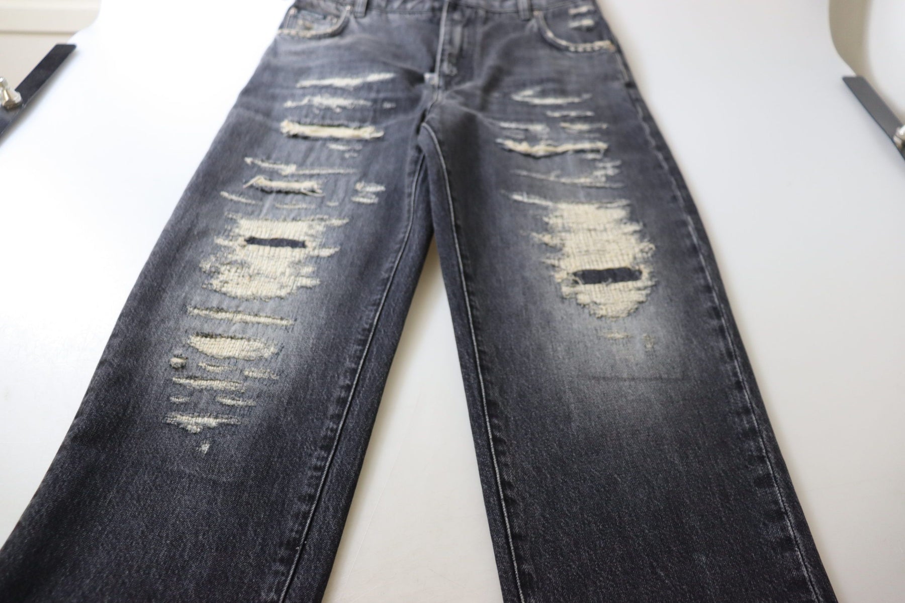 Dolce & Gabbana Black Washed Tattered High Waist Denim Jeans | Regal Royce