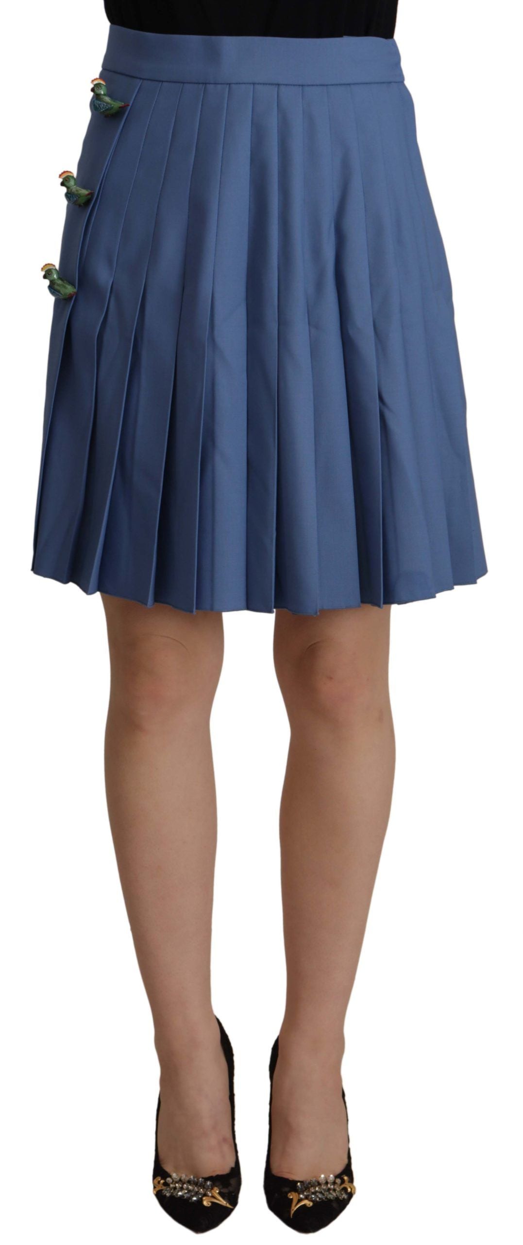 Dolce & Gabbana Blue Embellished Pleated Mini Skirt Wool | Regal Royce