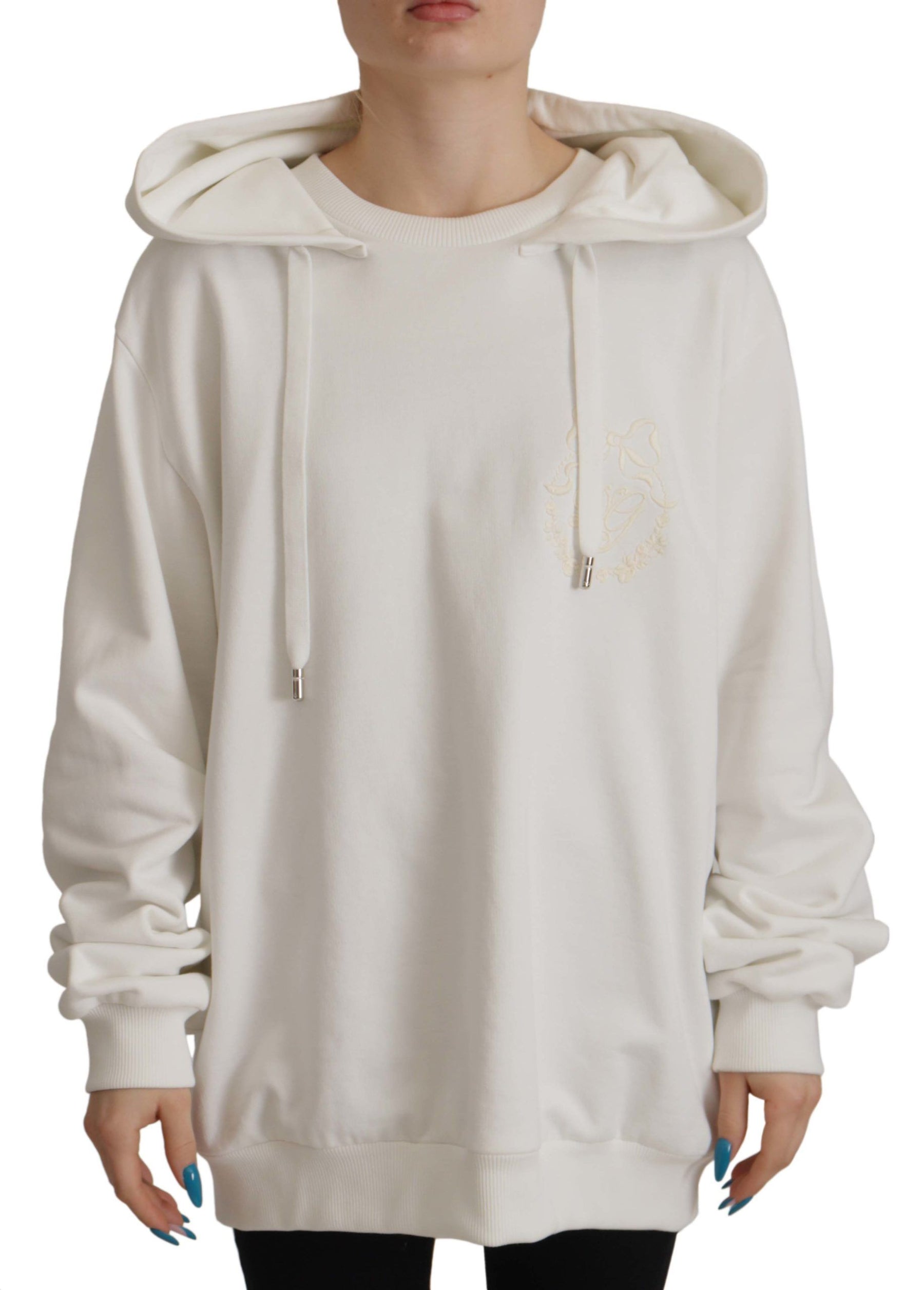 Dolce & Gabbana White Hoodie Pullover Embroidered Sweater | Regal Royce