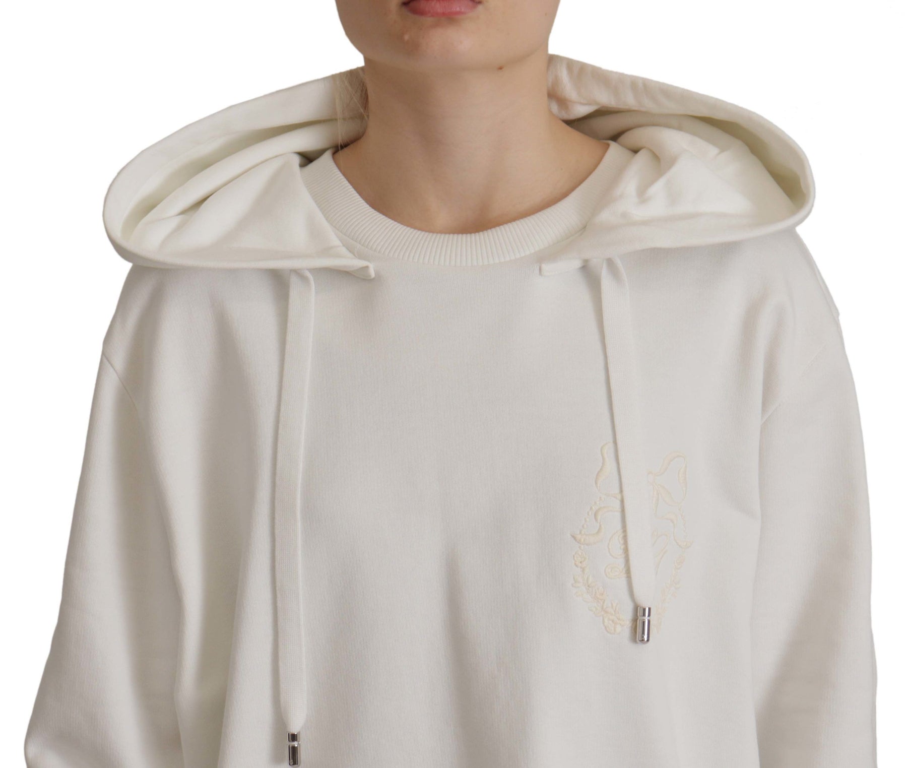 Dolce & Gabbana White Hoodie Pullover Embroidered Sweater | Regal Royce