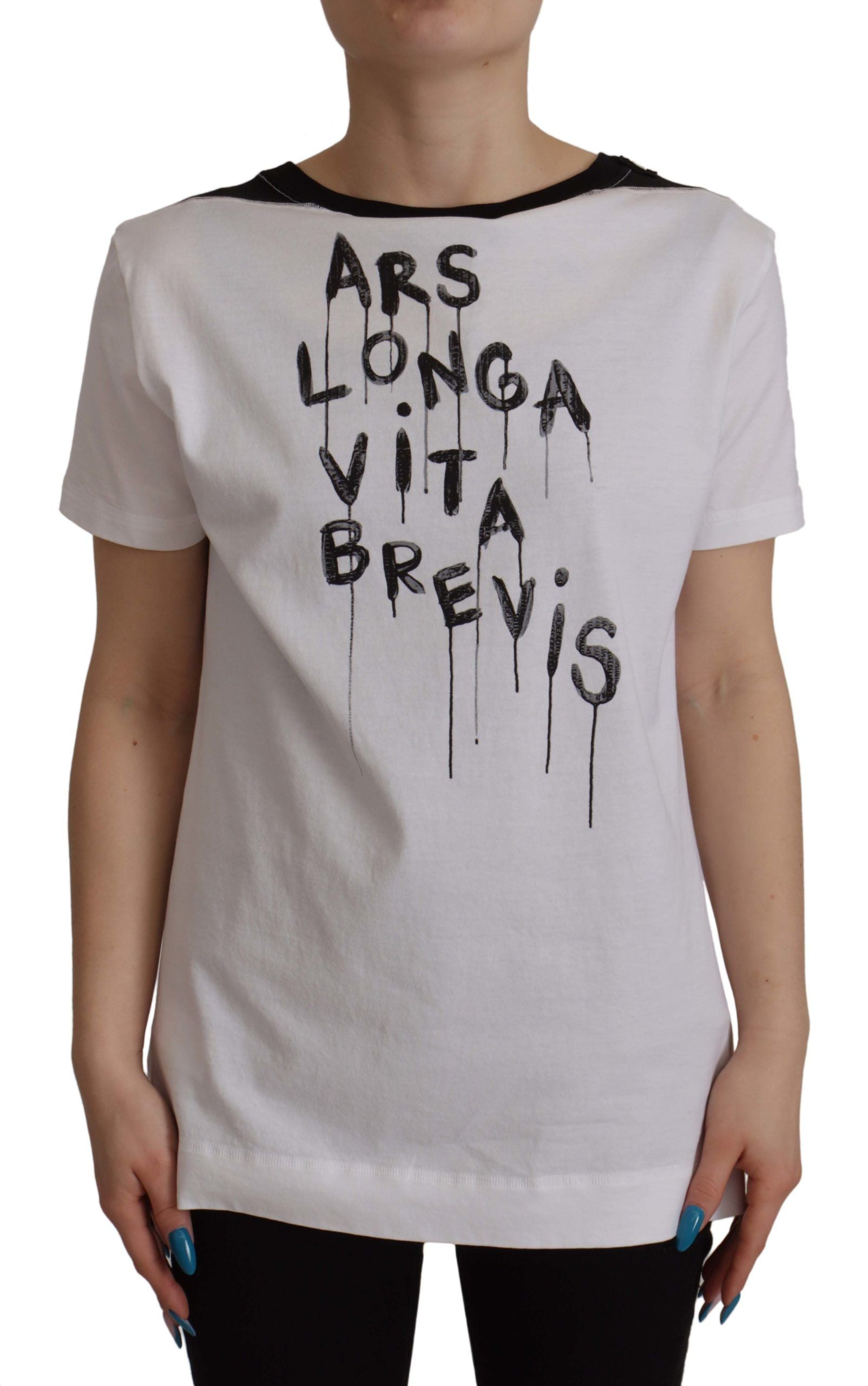 Dolce & Gabbana White Slogan Print Round Neck Cotton  T-shirt | Regal Royce