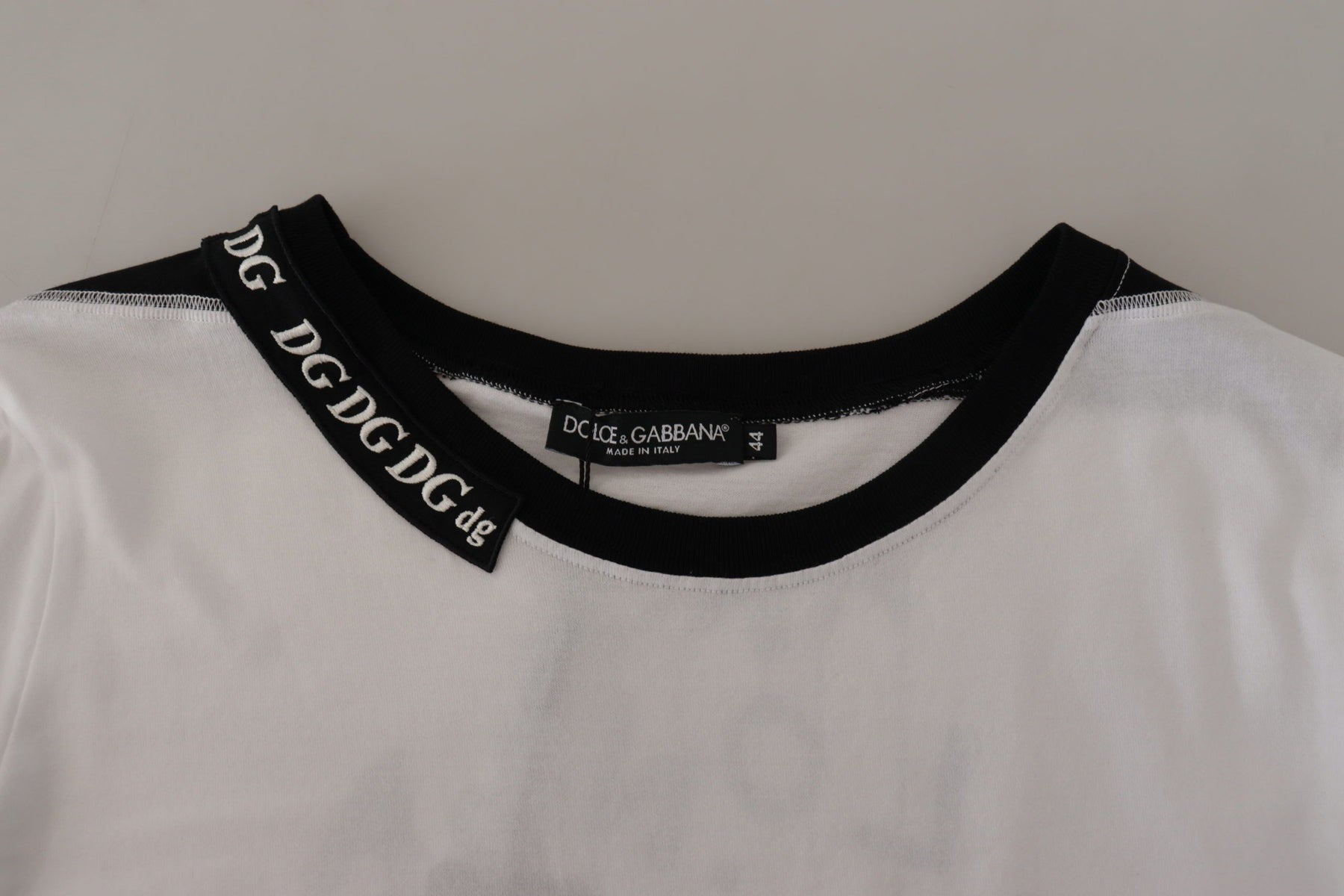 Dolce & Gabbana White Slogan Print Round Neck Cotton  T-shirt | Regal Royce