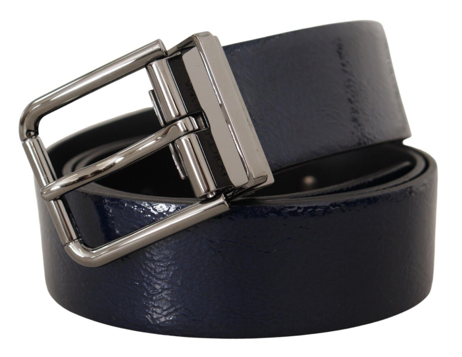 Dolce & Gabbana Blue Patent Leather Vernice Silver Logo Buckle Belt | Regal Royce