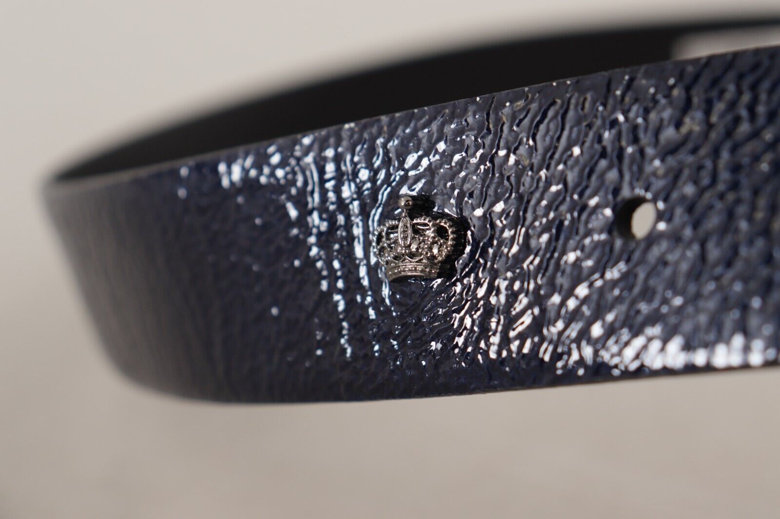 Dolce & Gabbana Blue Patent Leather Vernice Silver Logo Buckle Belt | Regal Royce