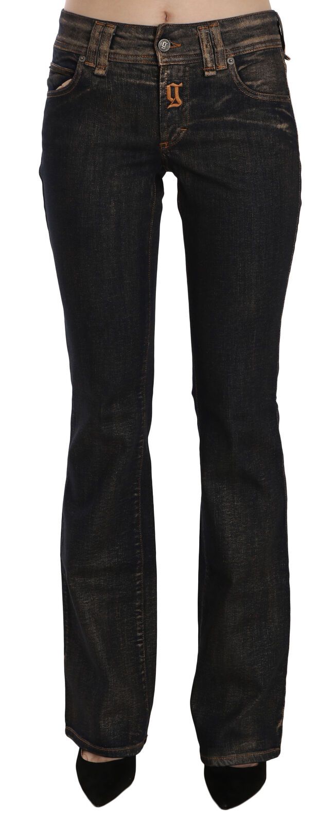 John Galliano Black Washed Mid Waist Flared Denim Pants Cotton | Regal Royce