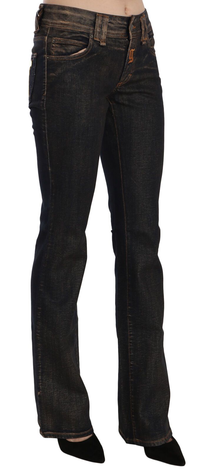 John Galliano Black Washed Mid Waist Flared Denim Pants Cotton | Regal Royce