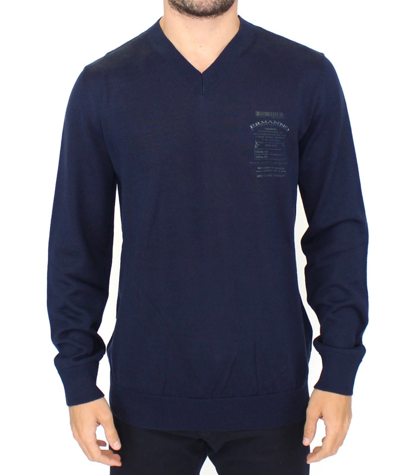Ermanno Scervino Blue Wool Blend V-neck Pullover Sweater | Regal Royce