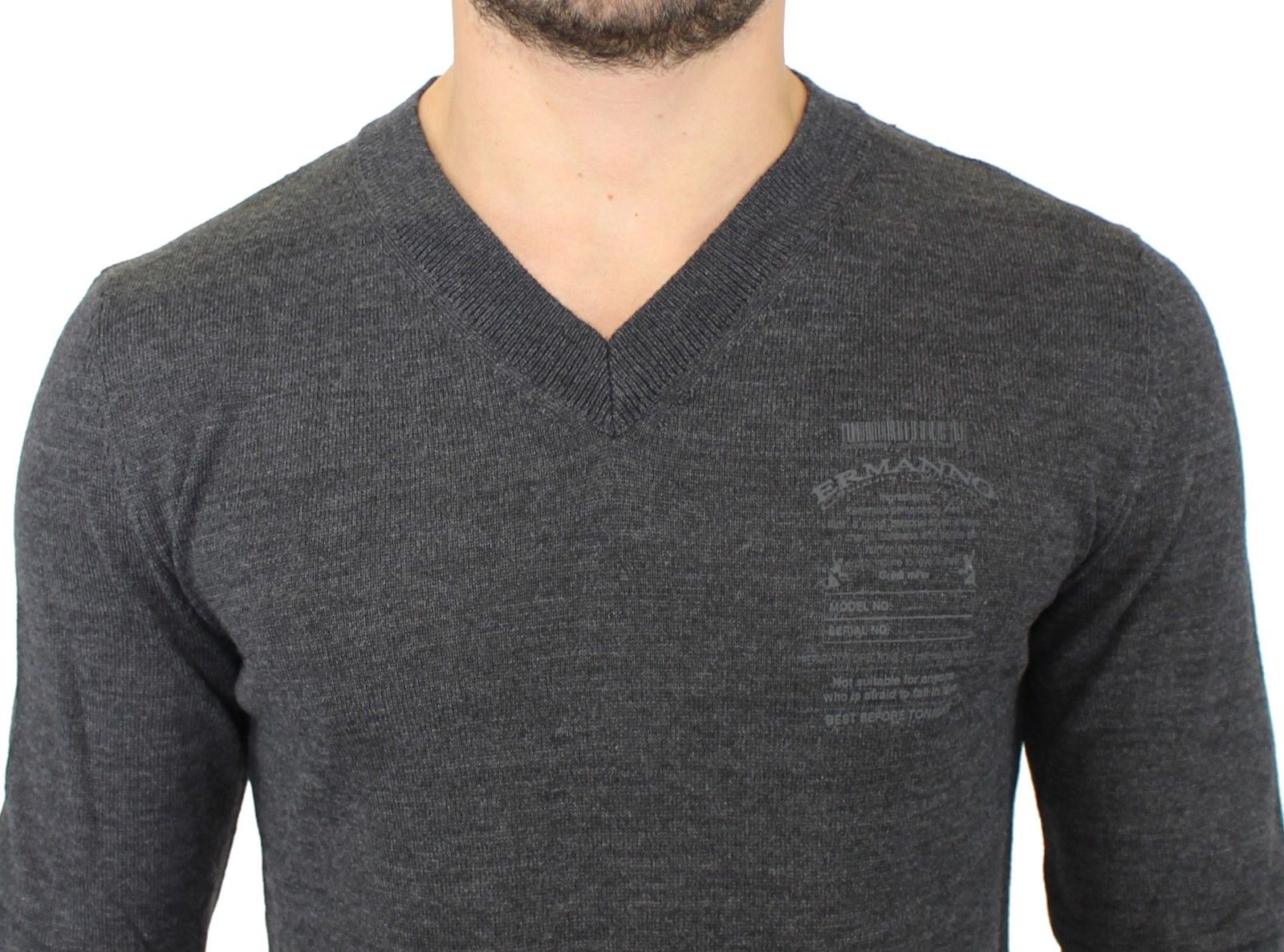 Ermanno Scervino Gray Wool Blend V-neck Pullover Sweater | Regal Royce
