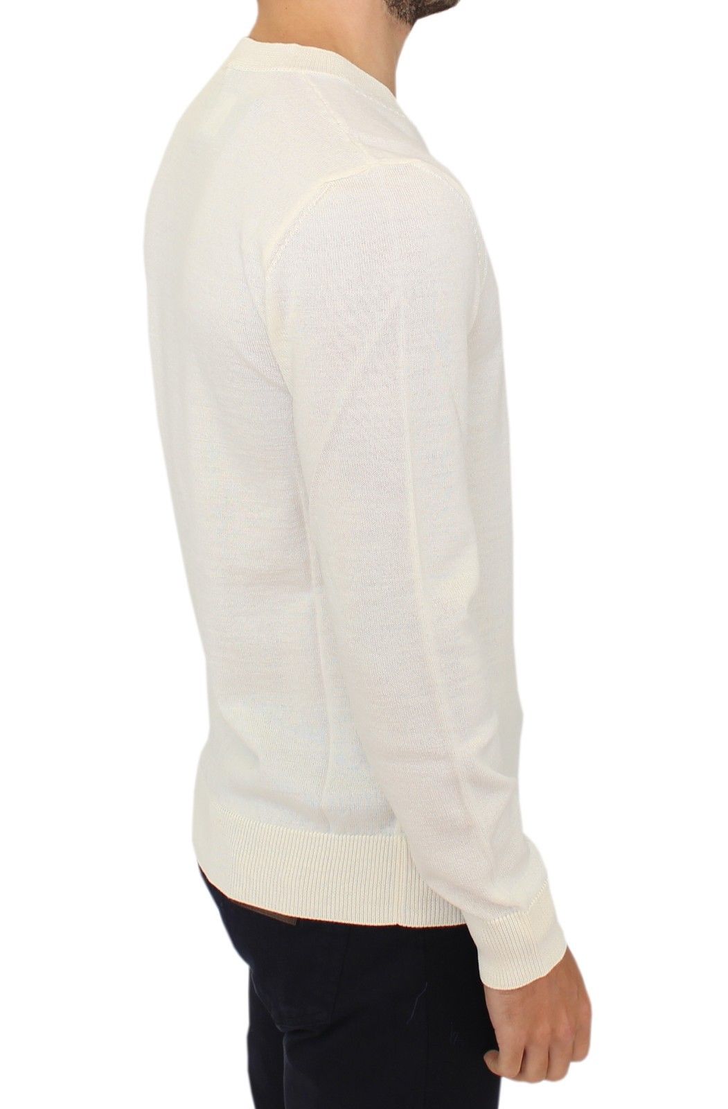 Ermanno Scervino Off White Wool Blend V-neck Pullover Sweater | Regal Royce