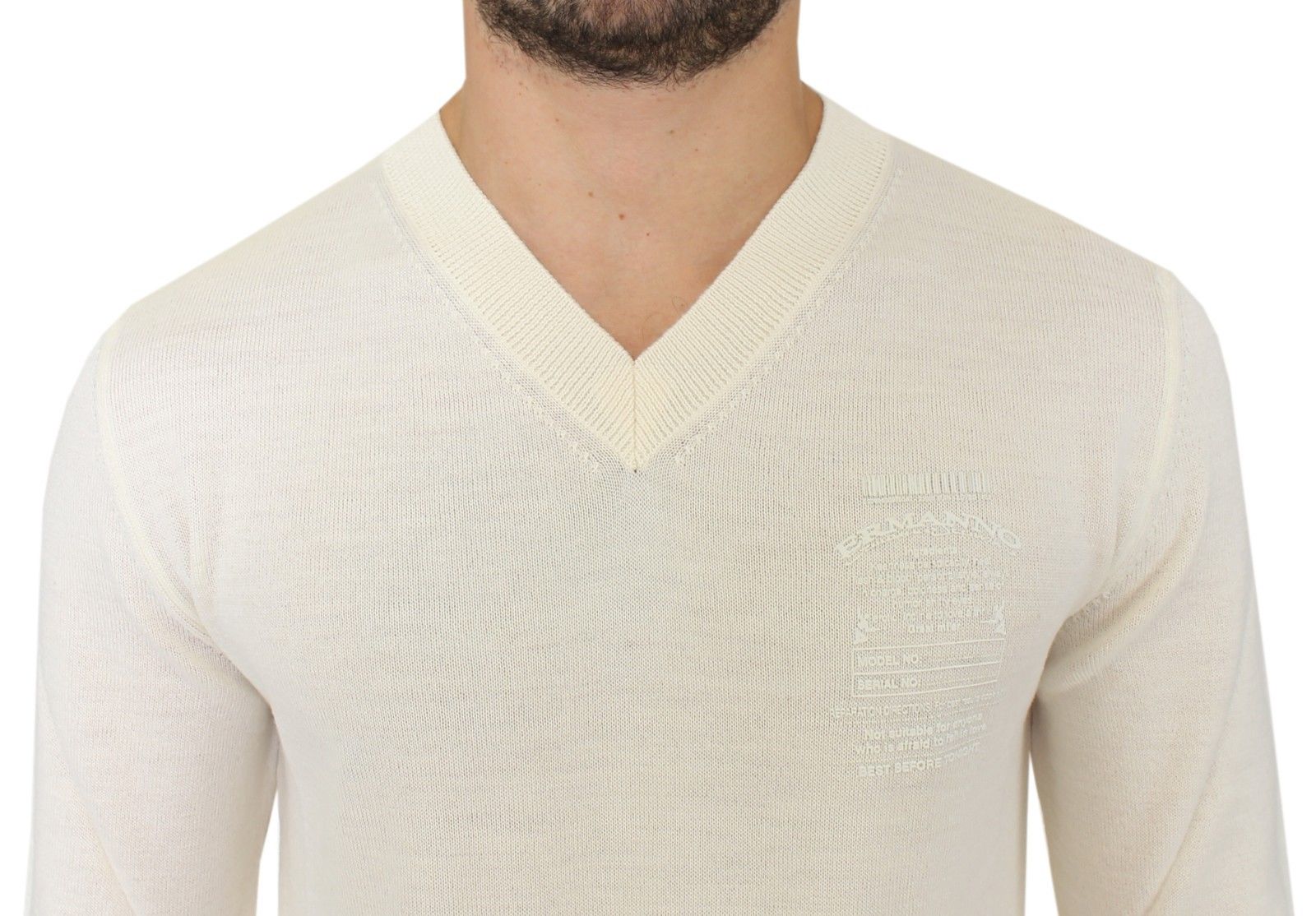 Ermanno Scervino Off White Wool Blend V-neck Pullover Sweater | Regal Royce