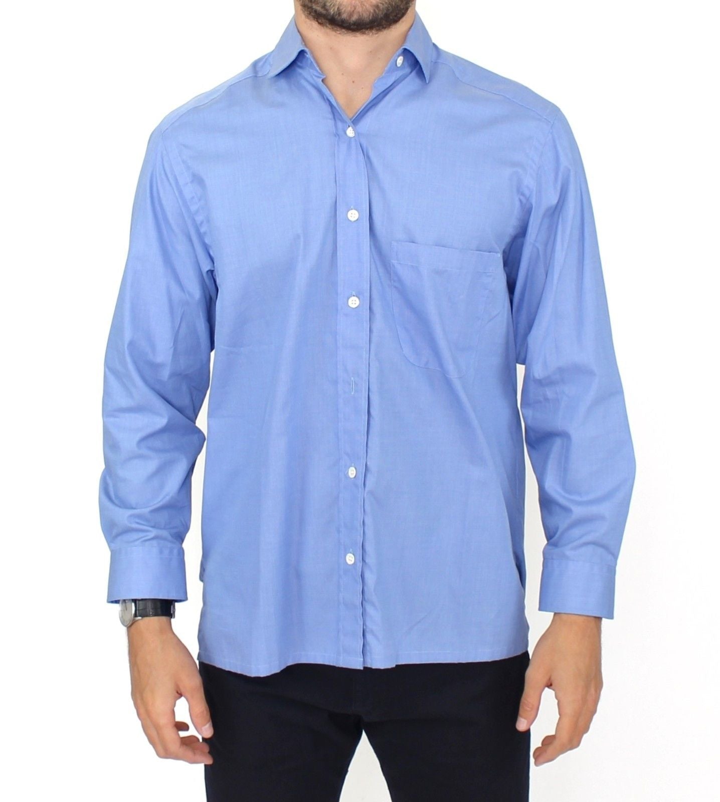 Ermanno Scervino Blue Cotton Dress Classic Fit Shirt | Regal Royce