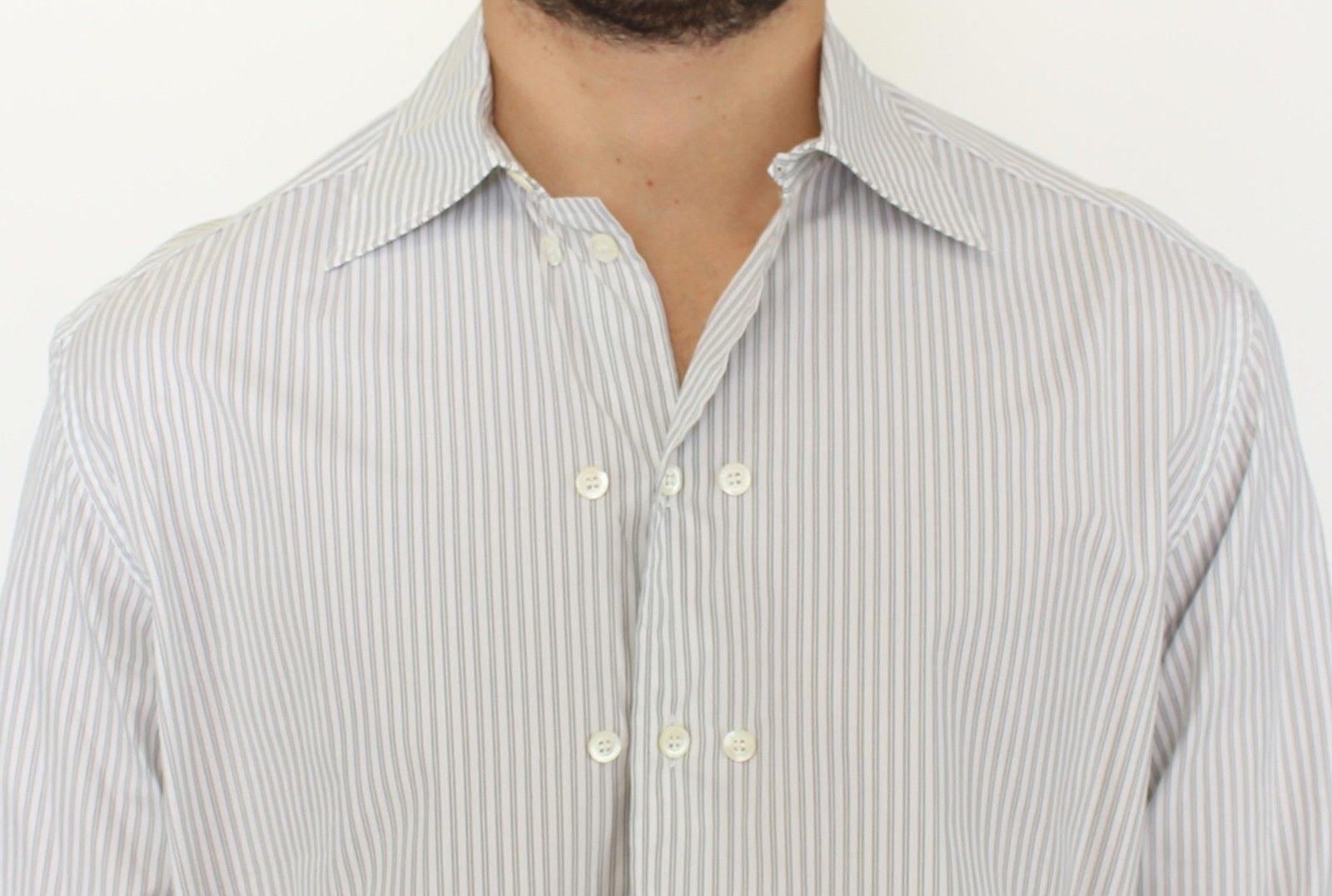 Ermanno Scervino White Gray Striped Regular Fit Casual Shirt | Regal Royce