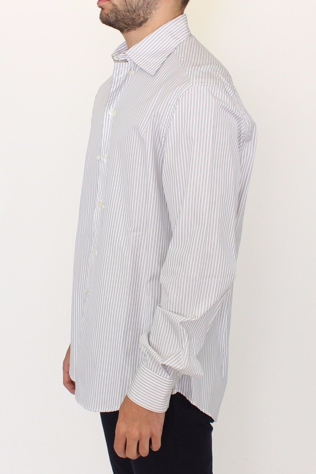 Ermanno Scervino White Gray Striped Regular Fit Casual Shirt | Regal Royce