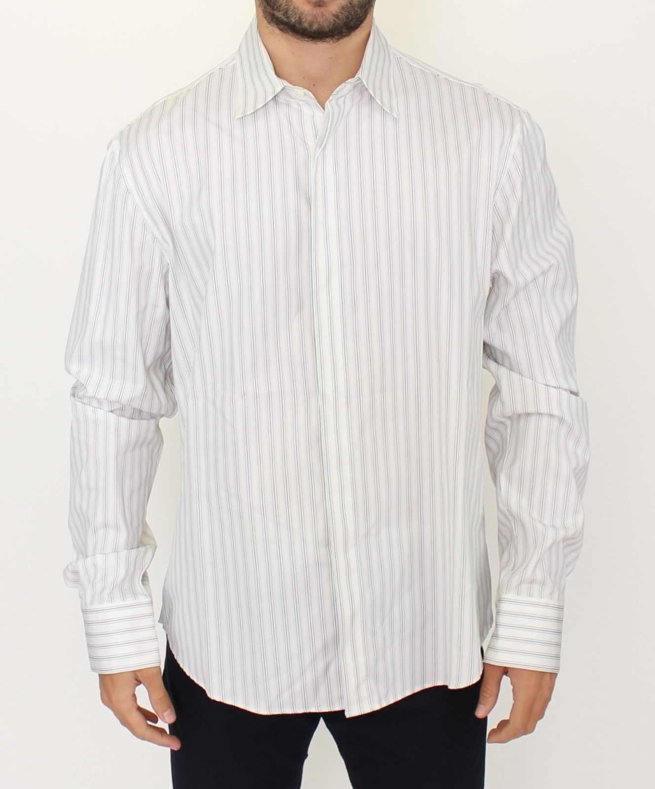 Ermanno Scervino White Black Striped Regular Fit Casual Shirt | Regal Royce