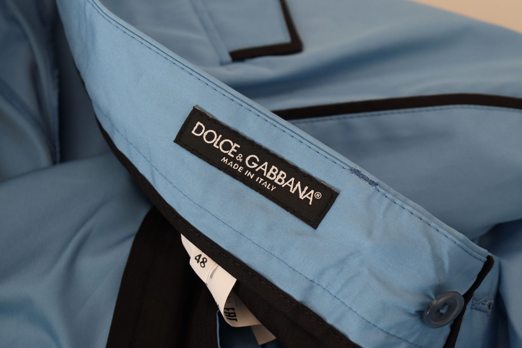 Dolce & Gabbana Blue Cotton Silk Trousers Chinos Pants | Regal Royce