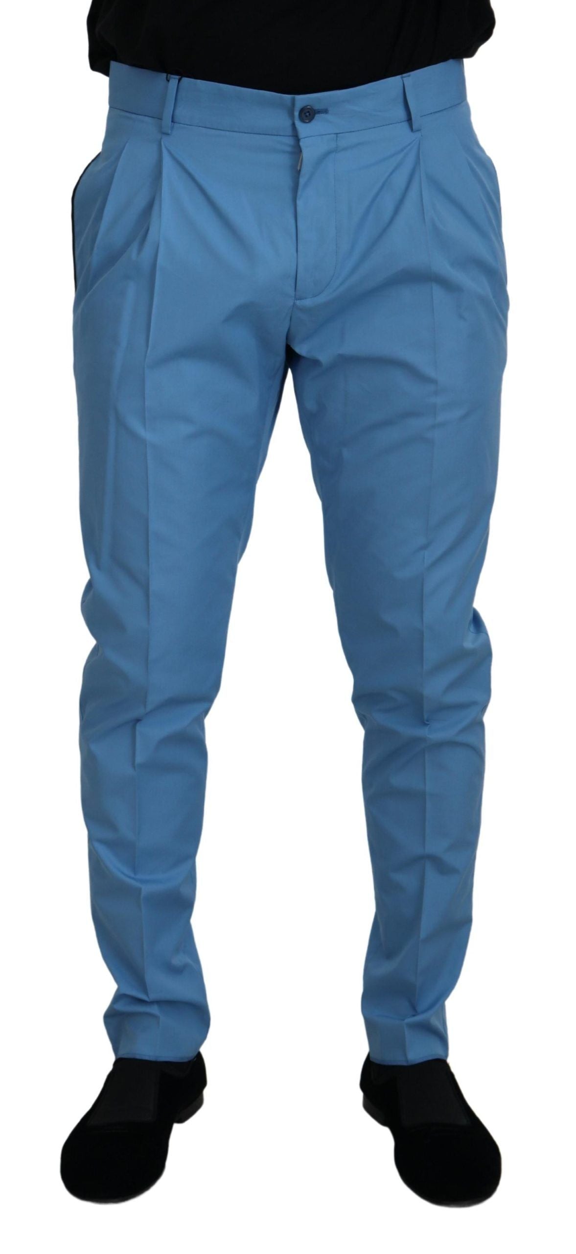 Dolce & Gabbana Blue Cotton Silk Trousers Chinos Pants | Regal Royce