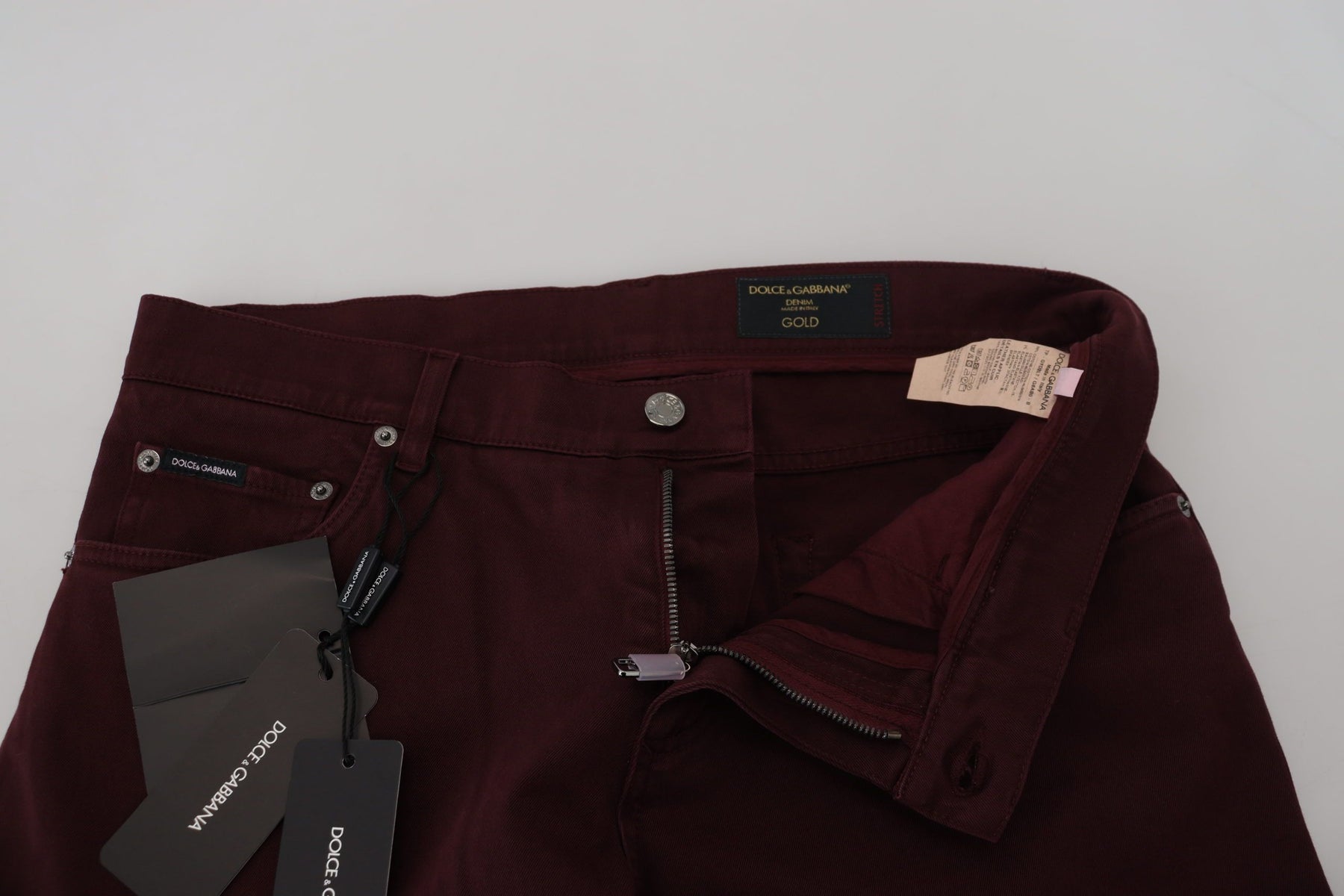 Dolce & Gabbana Bordeaux Cotton Stretch GOLD Denim Jeans | Regal Royce